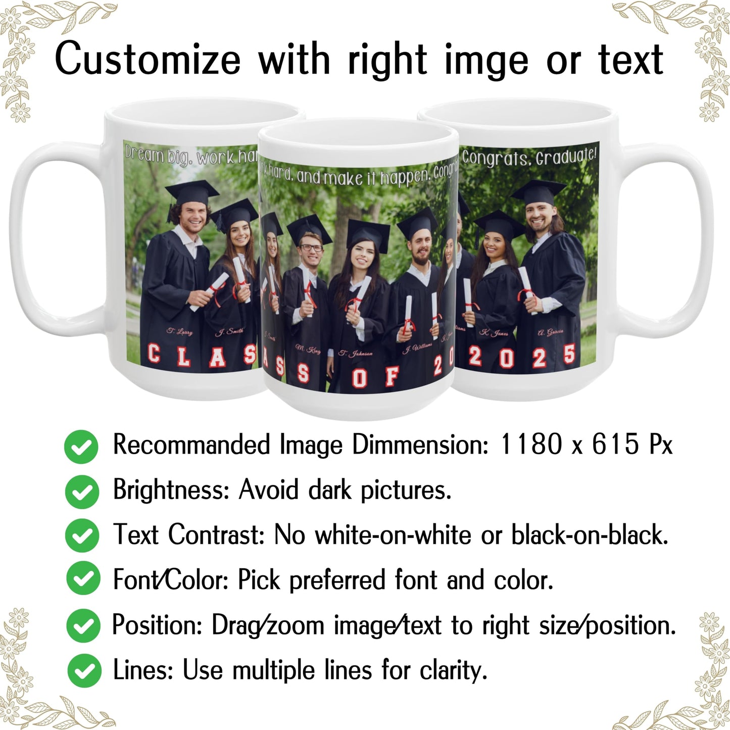 Mug personnalisé, Tasse à café en céramique blanche de 425 ml avec motif enveloppant, Cadeau personnalisé avec photo, texte ou logo