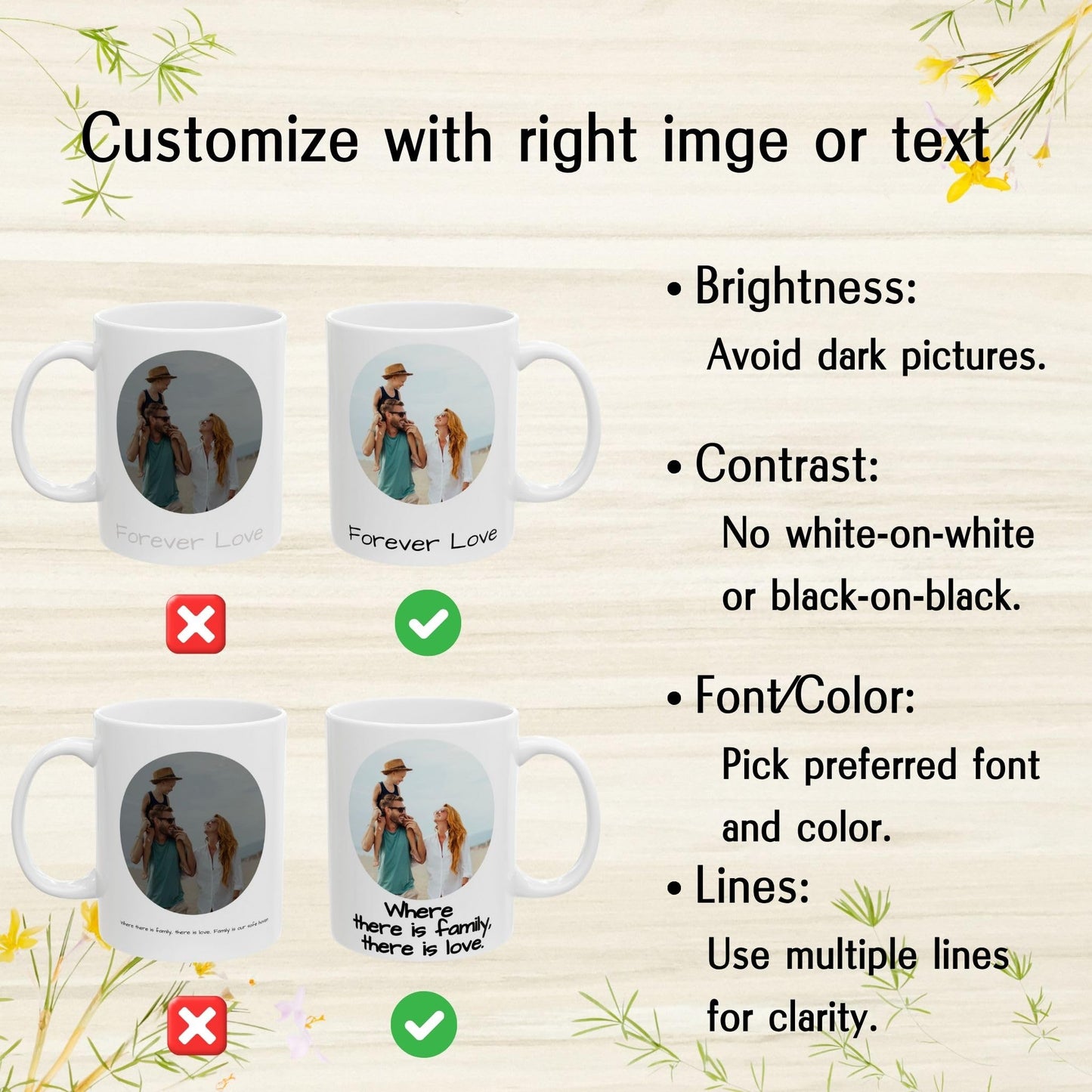 Custom Mug All White 11oz, Personalized Gift with Photo, Text or Logo, Circle Design