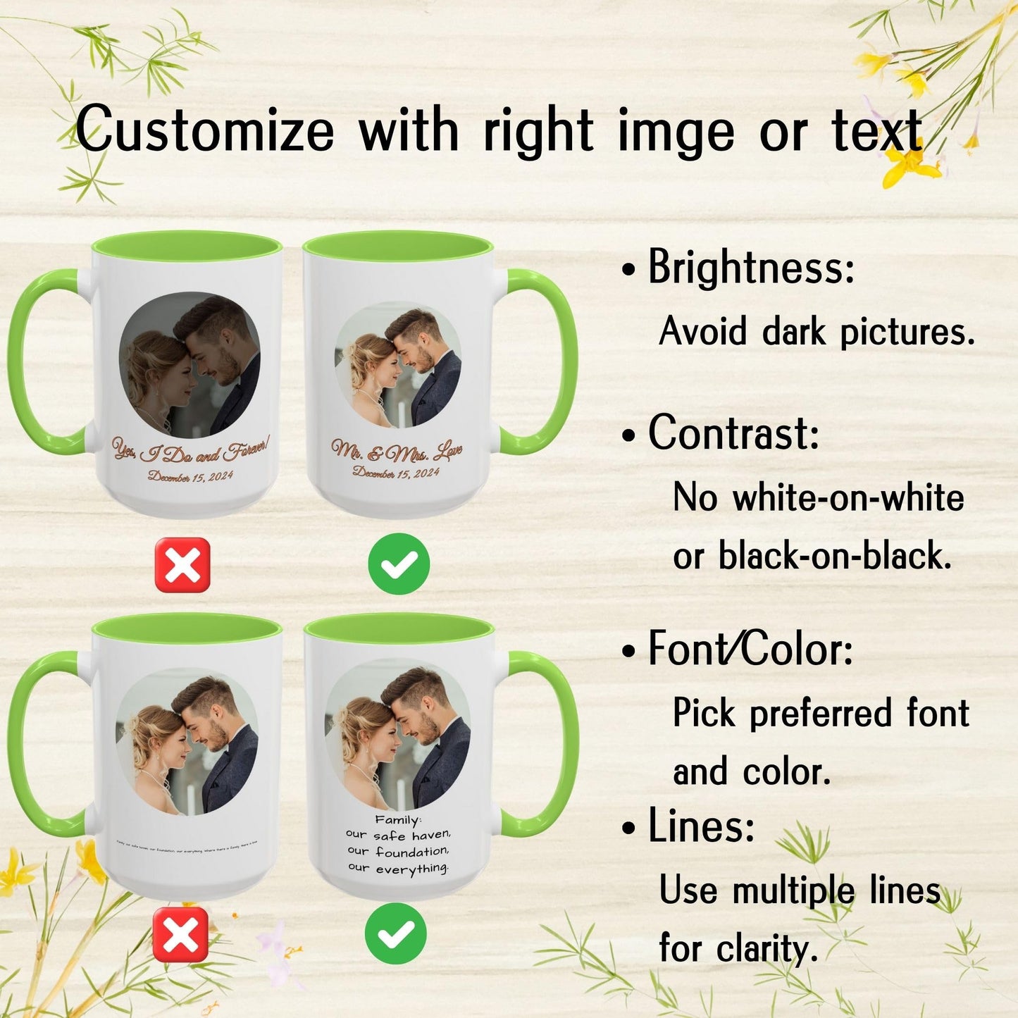 Custom Mug, 15oz White/Light Green Circle Design Ceramic Coffee Mug, Personalized Gift with Photo, Text or Logo