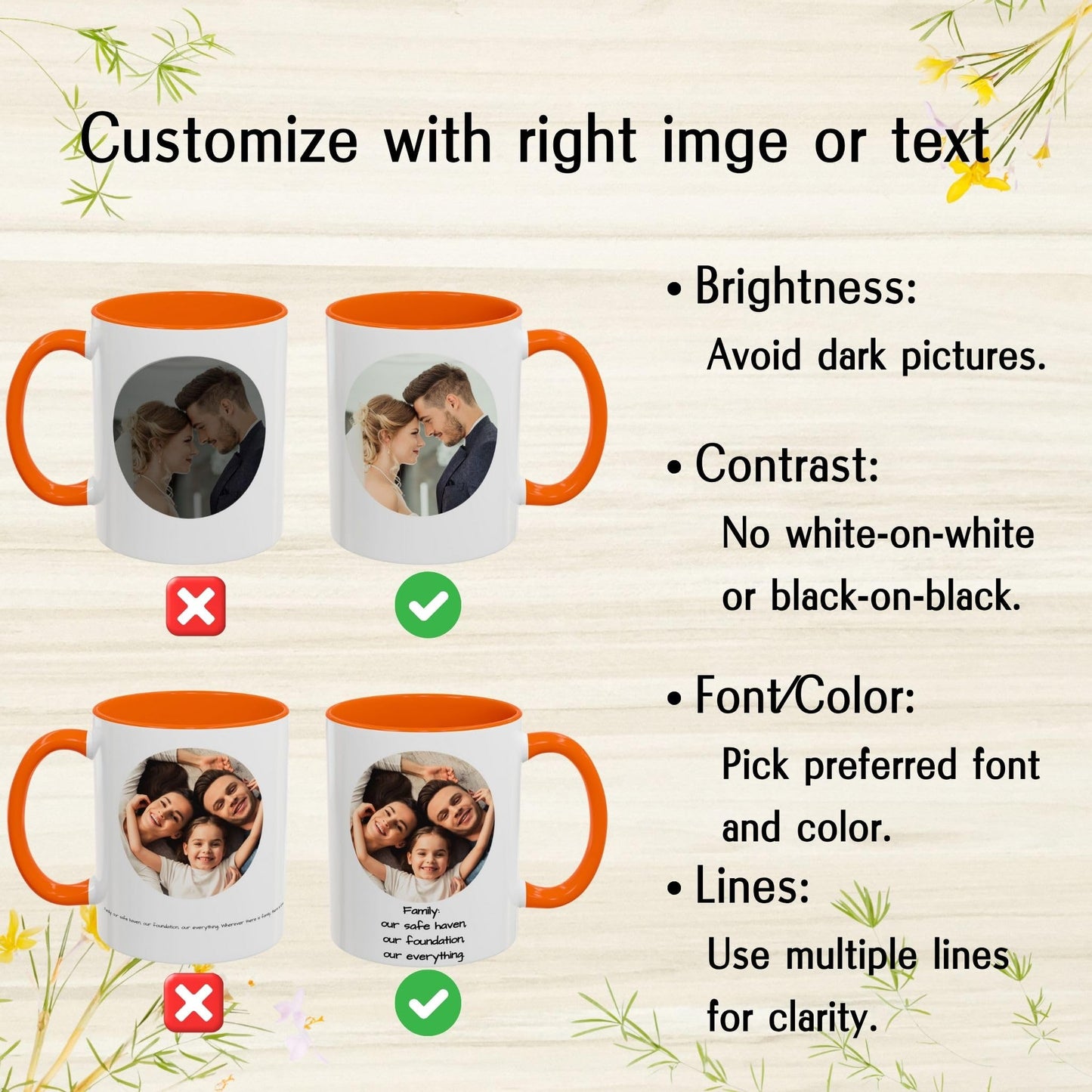Mug personnalisé, Tasse à café en céramique 325ml blanche/orange motif cercle, Cadeau personnalisé avec photo, texte ou logo