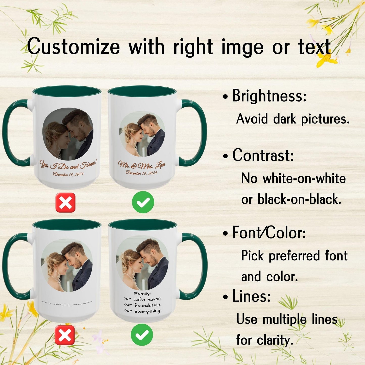 Mug personnalisé, 15oz Blanc/Vert Motif Cercle Mug en Céramique, Cadeau Personnalisé avec Photo, Texte ou Logo