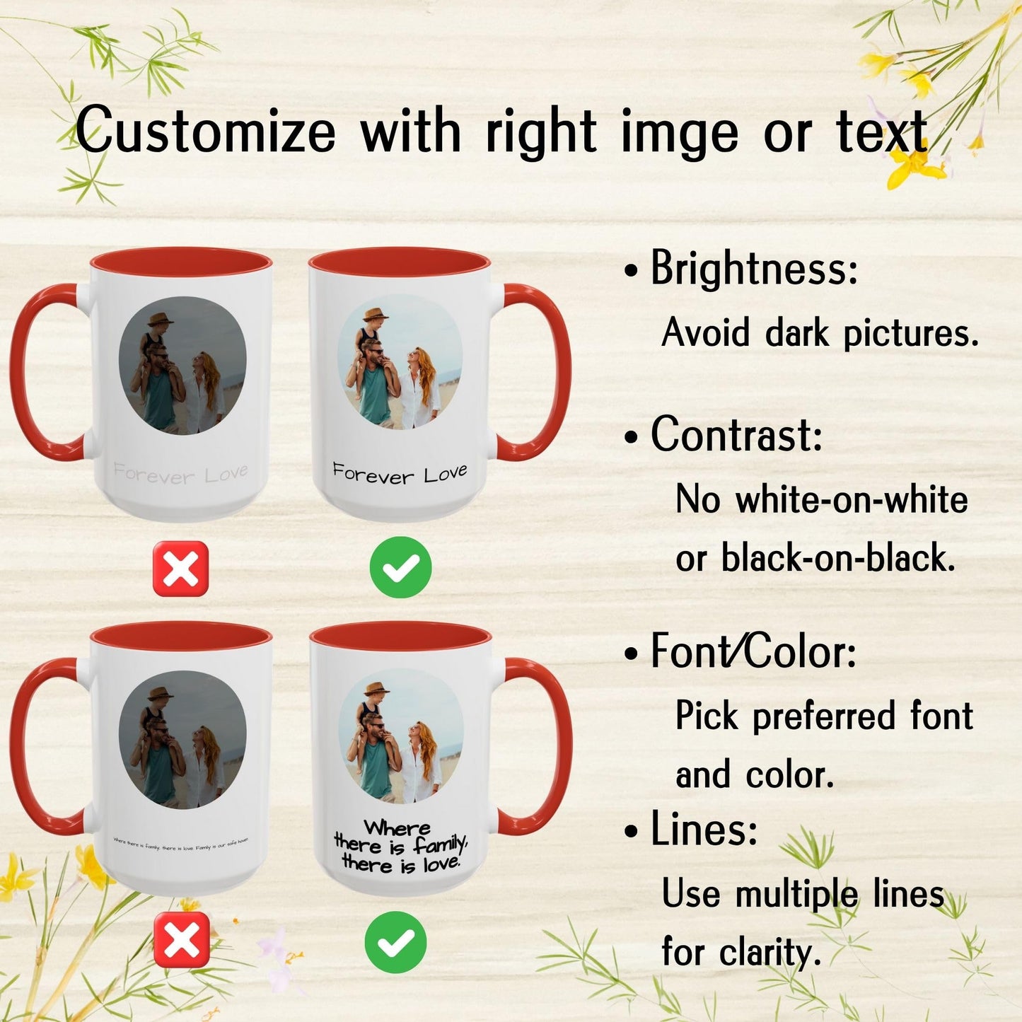 Custom Mug, 15oz White/Red Circle Design Ceramic Coffee Mug, Personalized Gift with Photo, Text or Logo