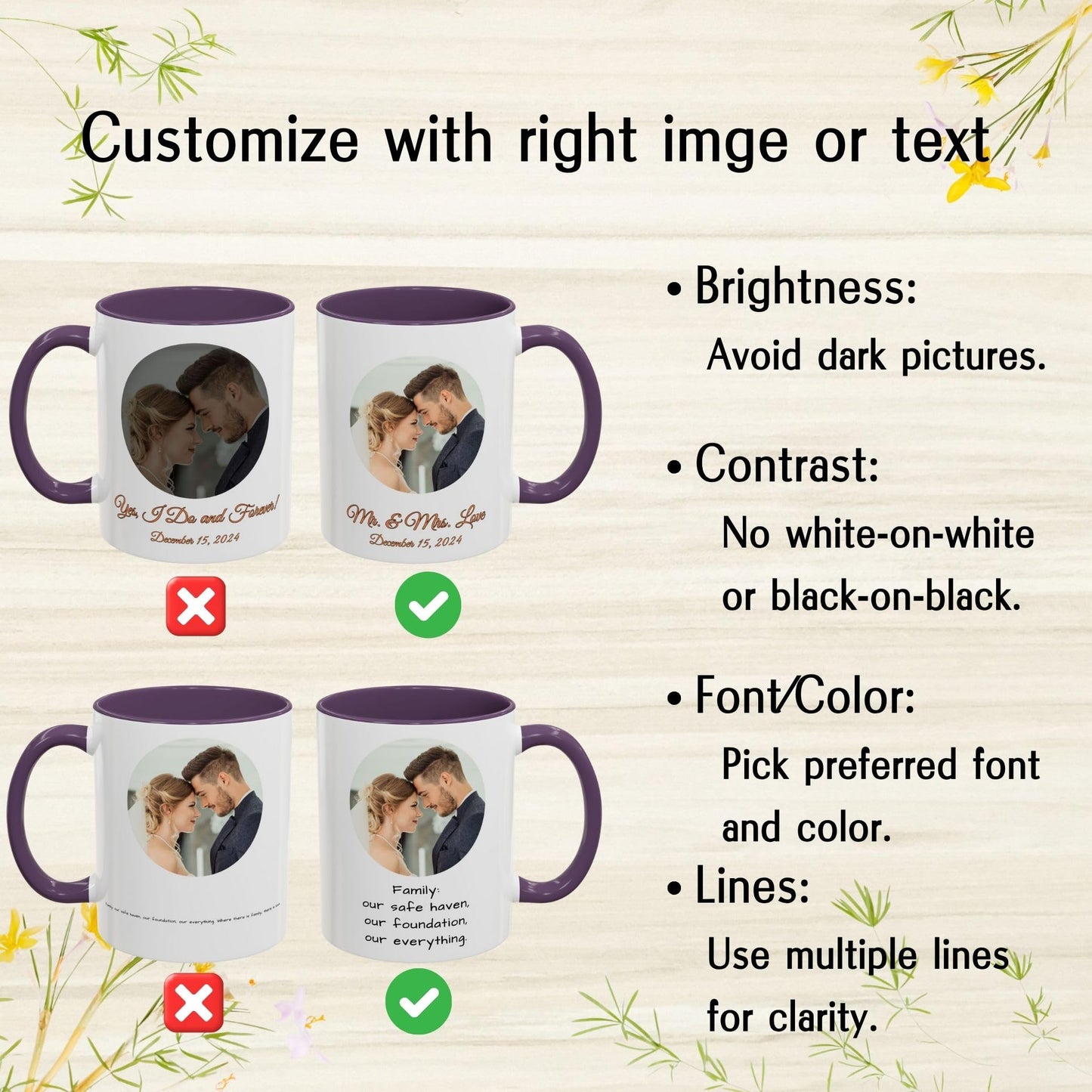 Mug personnalisé, 325 ml, en céramique, motif cercle blanc/violet, cadeau personnalisé avec photo, texte ou logo