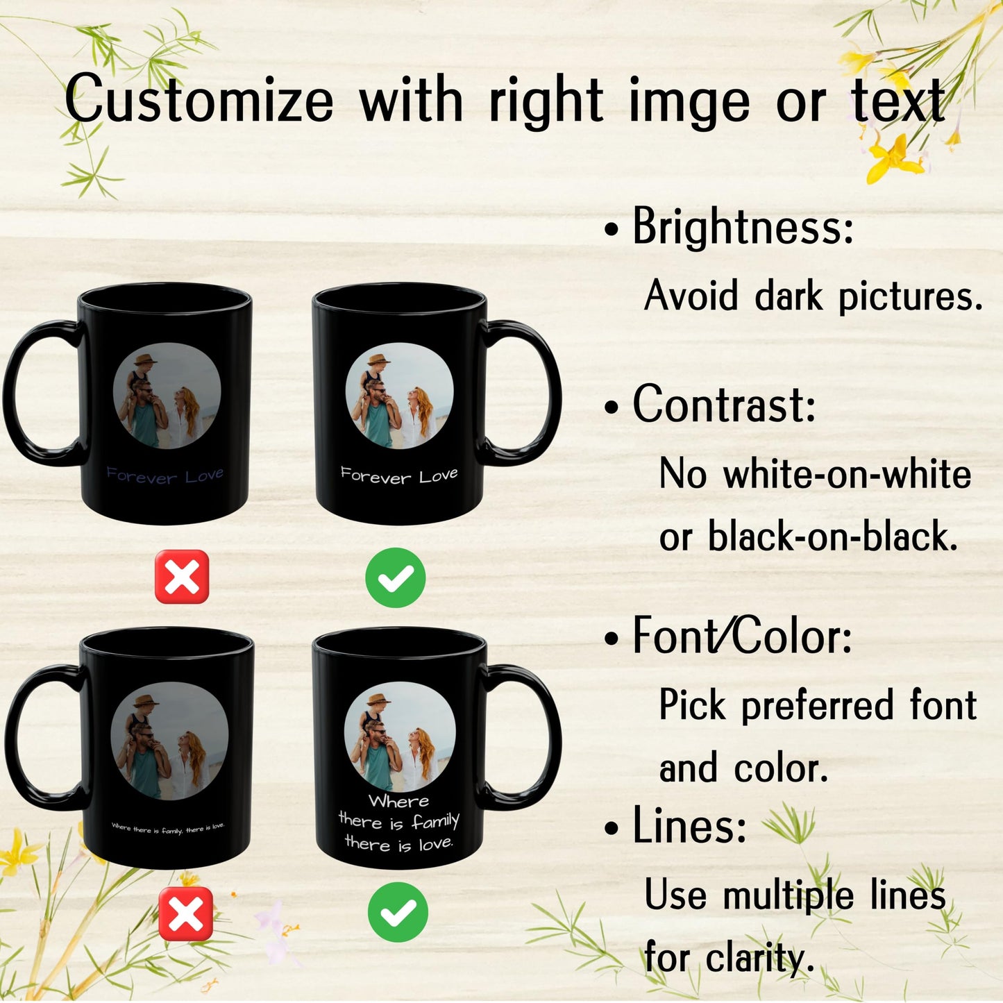 Tasse personnalisée, 325 ml, en céramique noire avec motif circulaire, cadeau personnalisé avec photo, texte ou logo