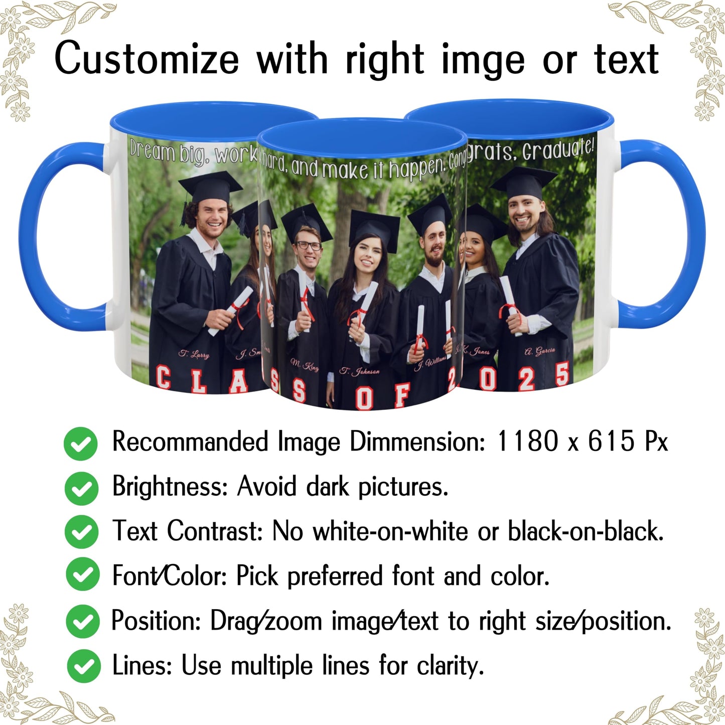 Custom Mug White/Cambridge Blue 11oz, Personalized Gift with Photo, Text or Logo, Wrap Around Design