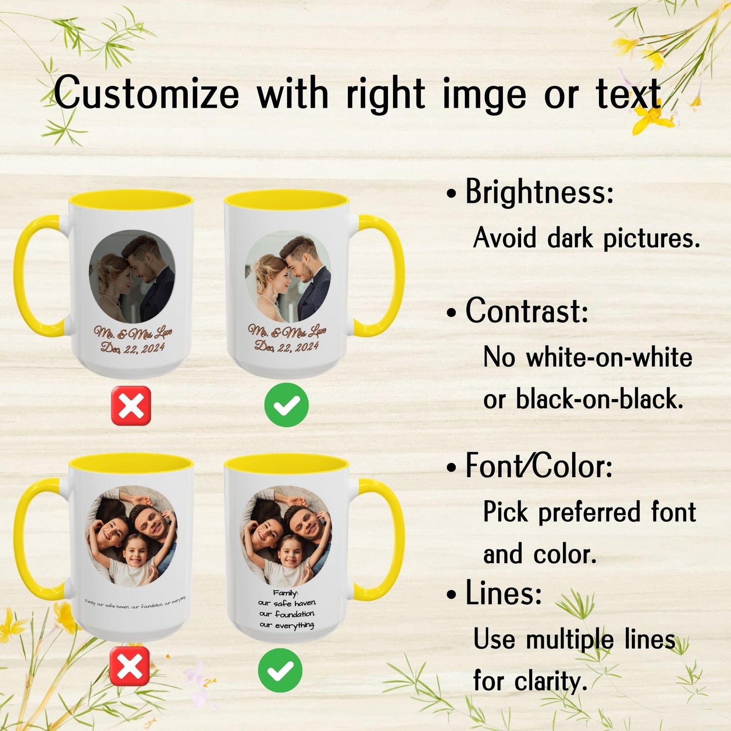 Custom Mug, 15oz White/Yellow Circle Design Ceramic Coffee Mug, Personalized Gift with Photo, Text or Logo