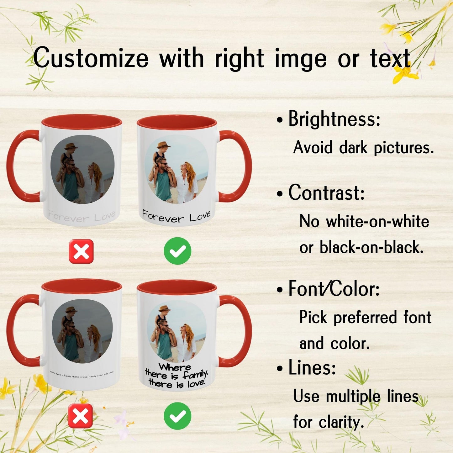 Custom Mug, 11oz White/Red Circle Design Ceramic Coffee Mug, Personalized Gift with Photo, Text or Logo