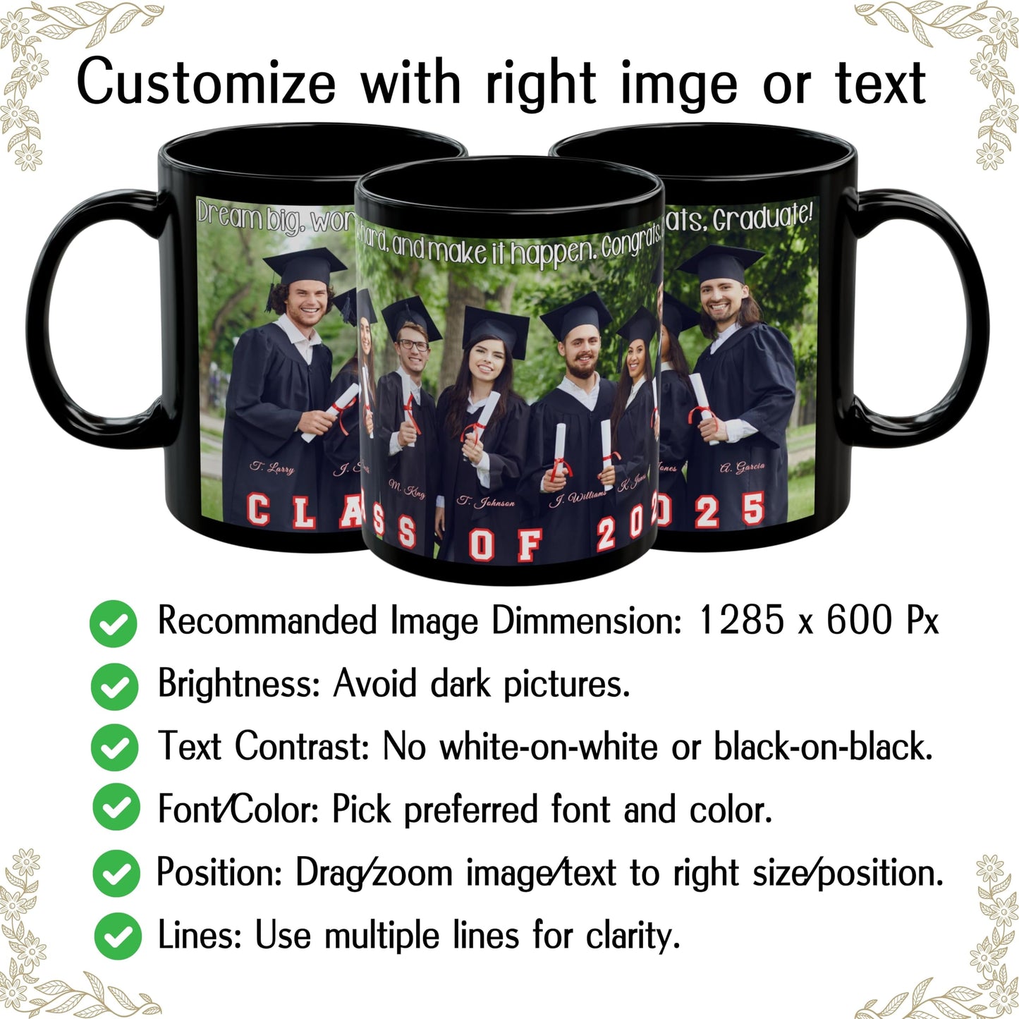 Custom Mug, 11oz All Black Wrap Around Design Ceramic Coffee Mug, Personalized Gift with Photo, Text or Logo