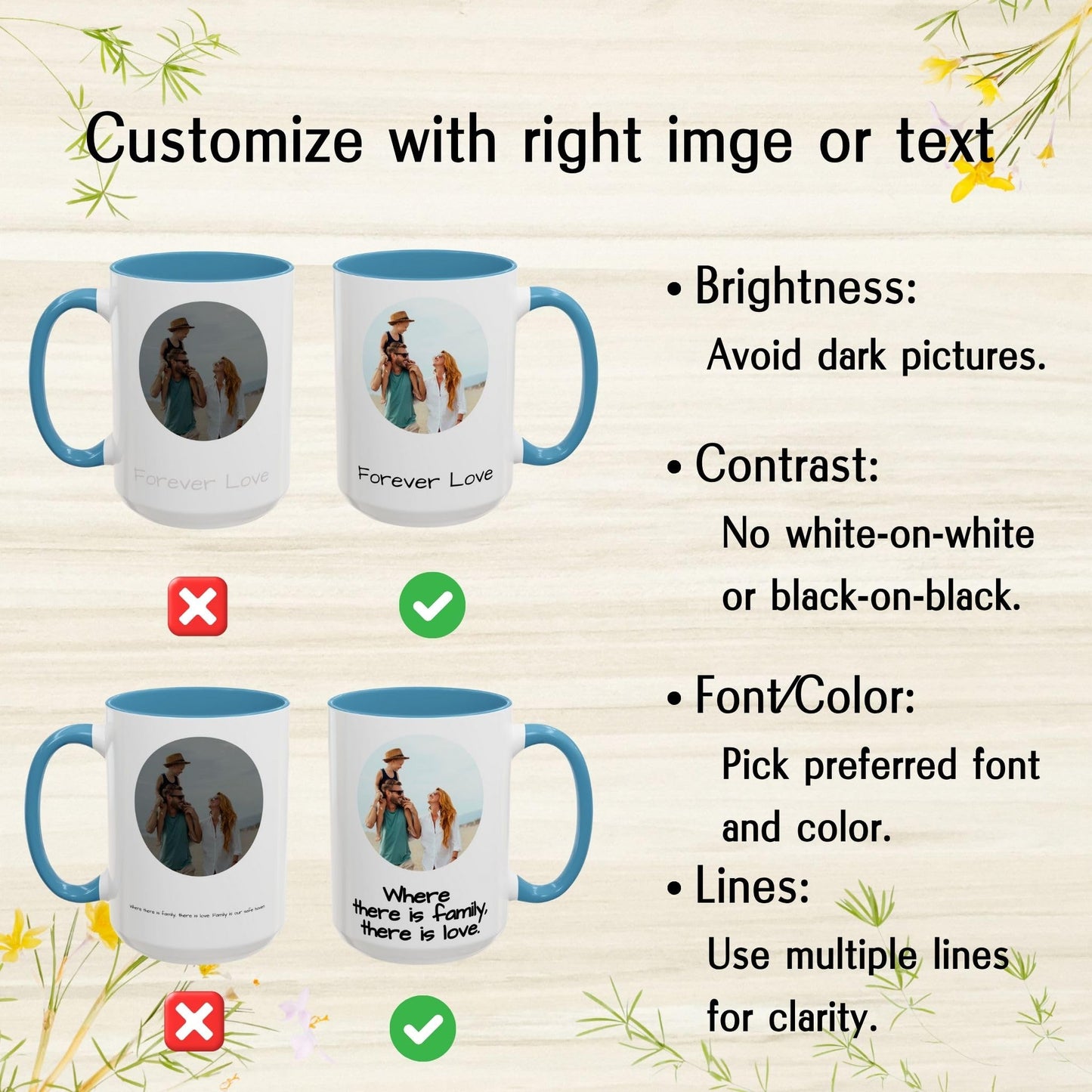 Mug Personnalisé, Mug en Céramique avec Cercle Blanc/Bleu Clair de 44 cl, Cadeau Personnalisé avec Photo, Texte ou Logo
