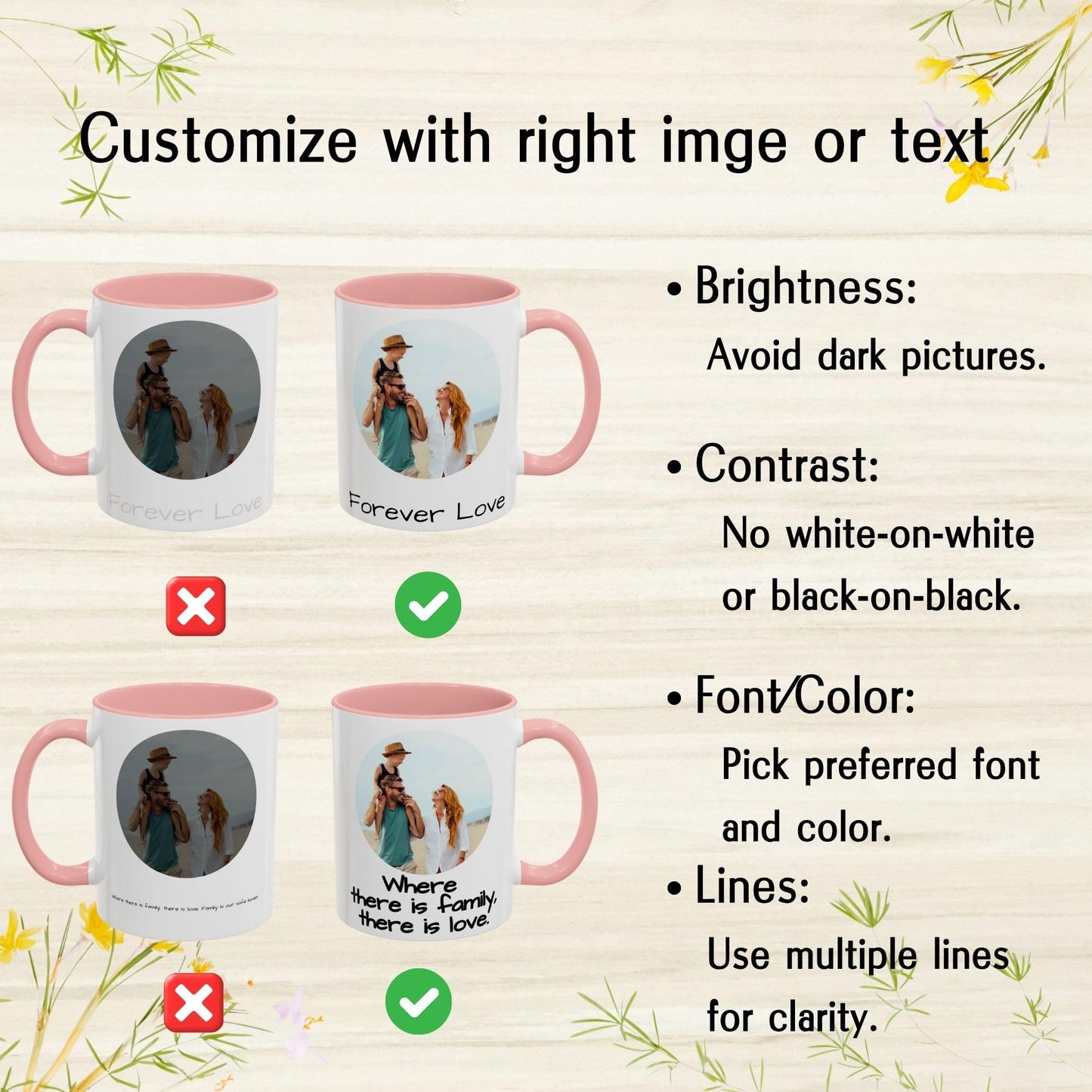 Custom Mug White/Pink 11oz, Personalized Gift with Photo, Text or Logo, Circle Design