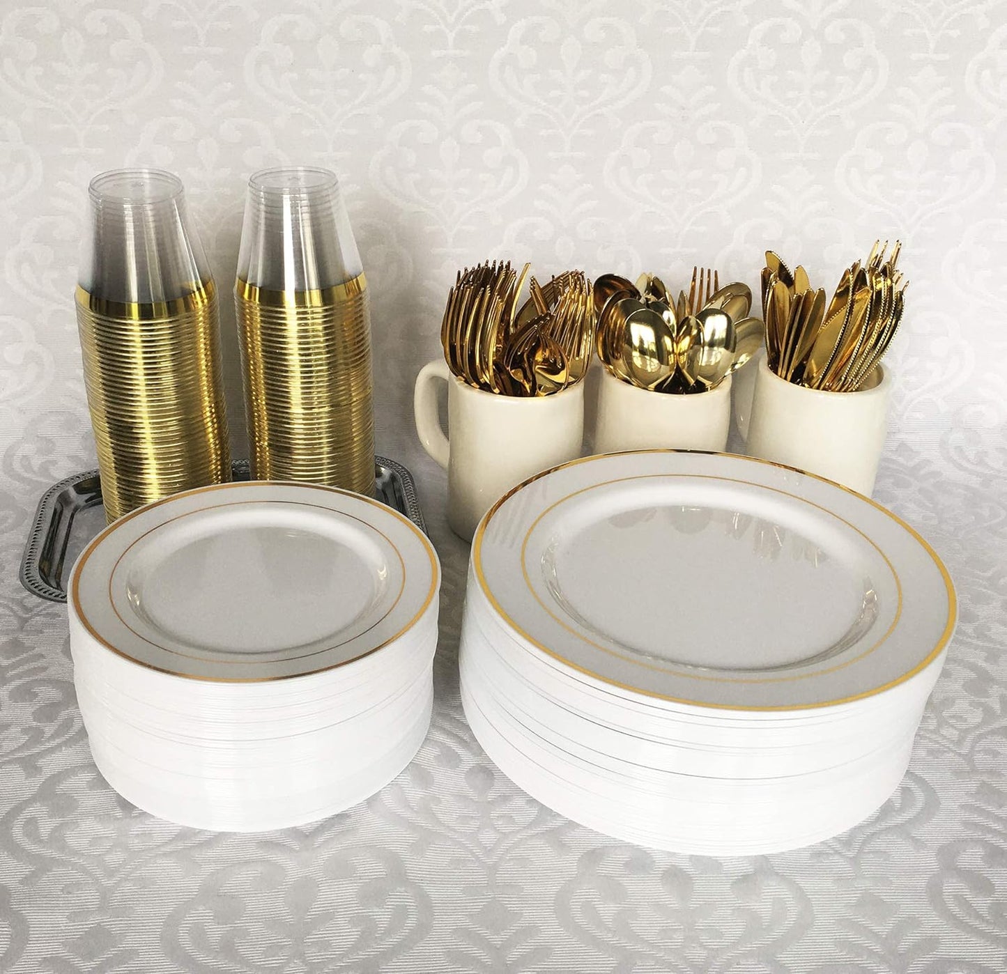 JL Prime 300 Gold Plastic Silverware Set, Gold Plastic Cutlery Set, Heavy Duty Utensils for Party & Wedding, Disposable Gold Flatware, 100 Plastic Forks, 100 Plastic Spoons, 100 Plastic Knives