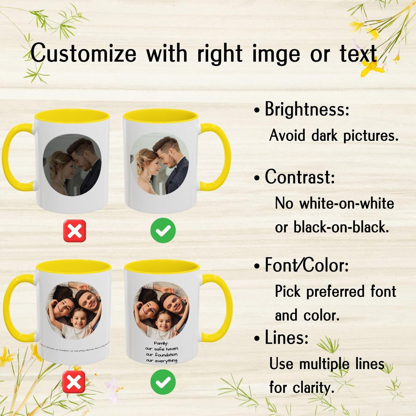 Mug personnalisé, Tasse à café en céramique 325 ml, Motif cercle blanc/jaune, Cadeau personnalisé avec photo, texte ou logo