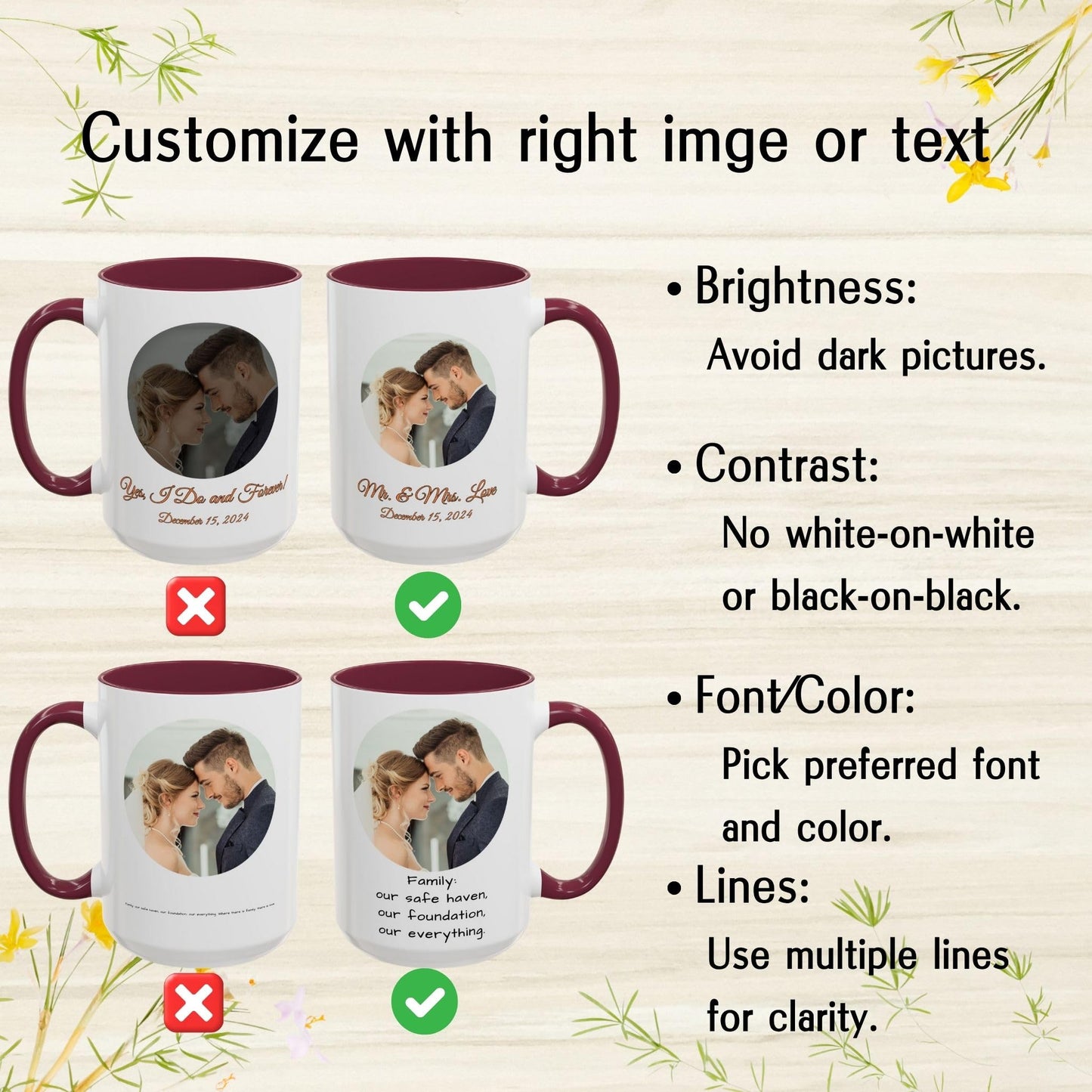 Custom Mug, 15oz White/Maroon Circle Design Ceramic Coffee Mug, Personalized Gift with Photo, Text or Logo