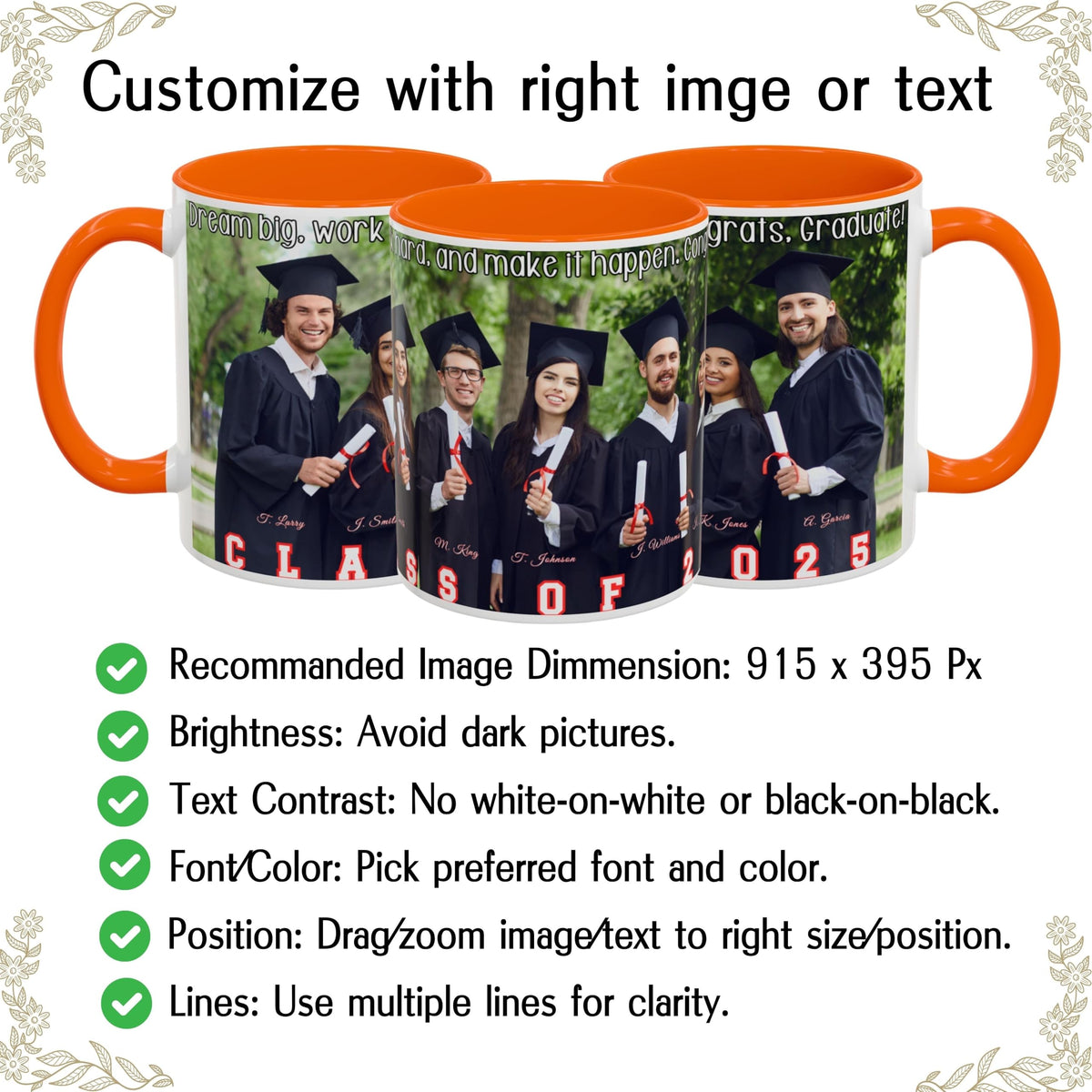 Custom Mug, 325ml White/Orange Wrap Around Design Ceramic Coffee Mug, Personalized Gift with Photo, Text or Logo