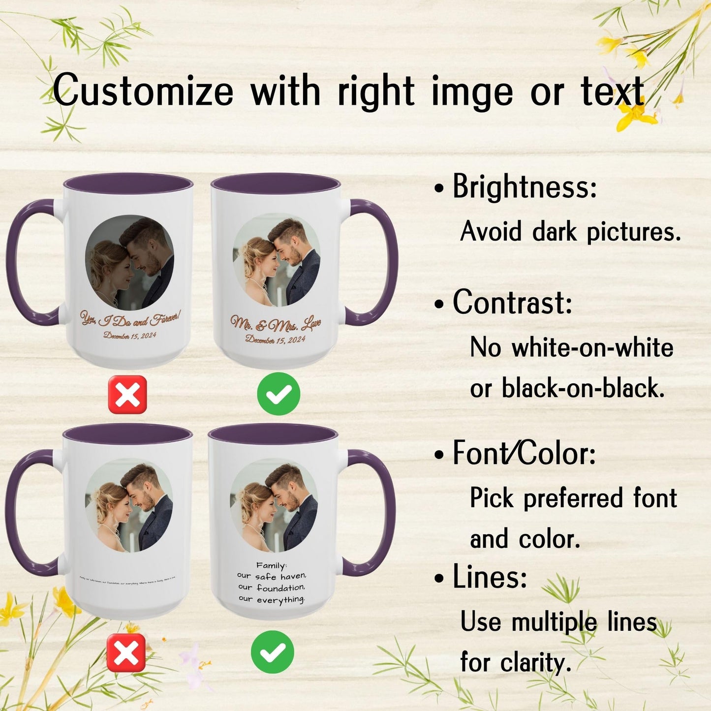 Mug personnalisé, Tasse à café en céramique blanche/violette motif cercle de 44 cl, Cadeau personnalisé avec photo, texte ou logo