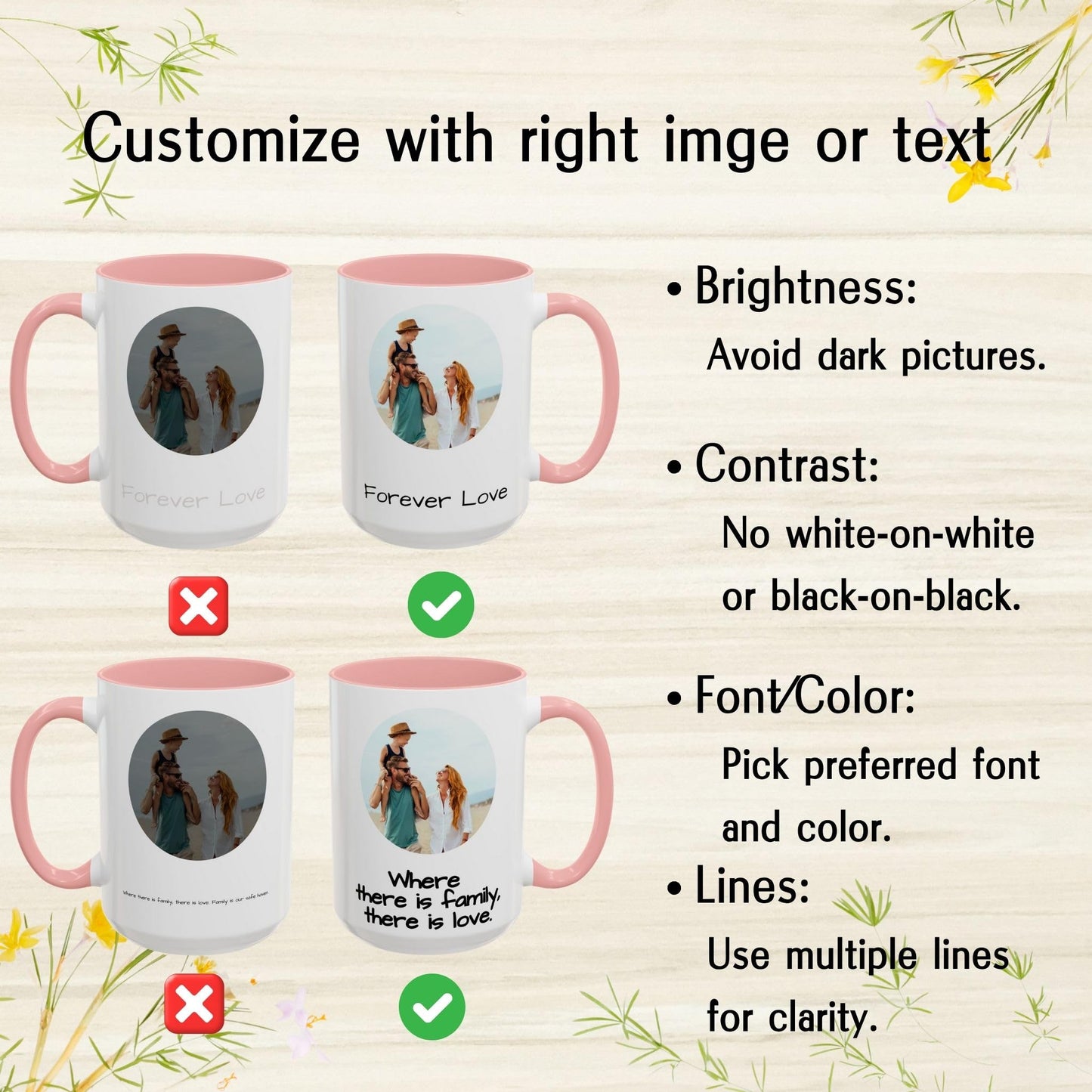 Custom Mug, 15oz White/Pink Circle Design Ceramic Coffee Mug, Personalized Gift with Photo, Text or Logo