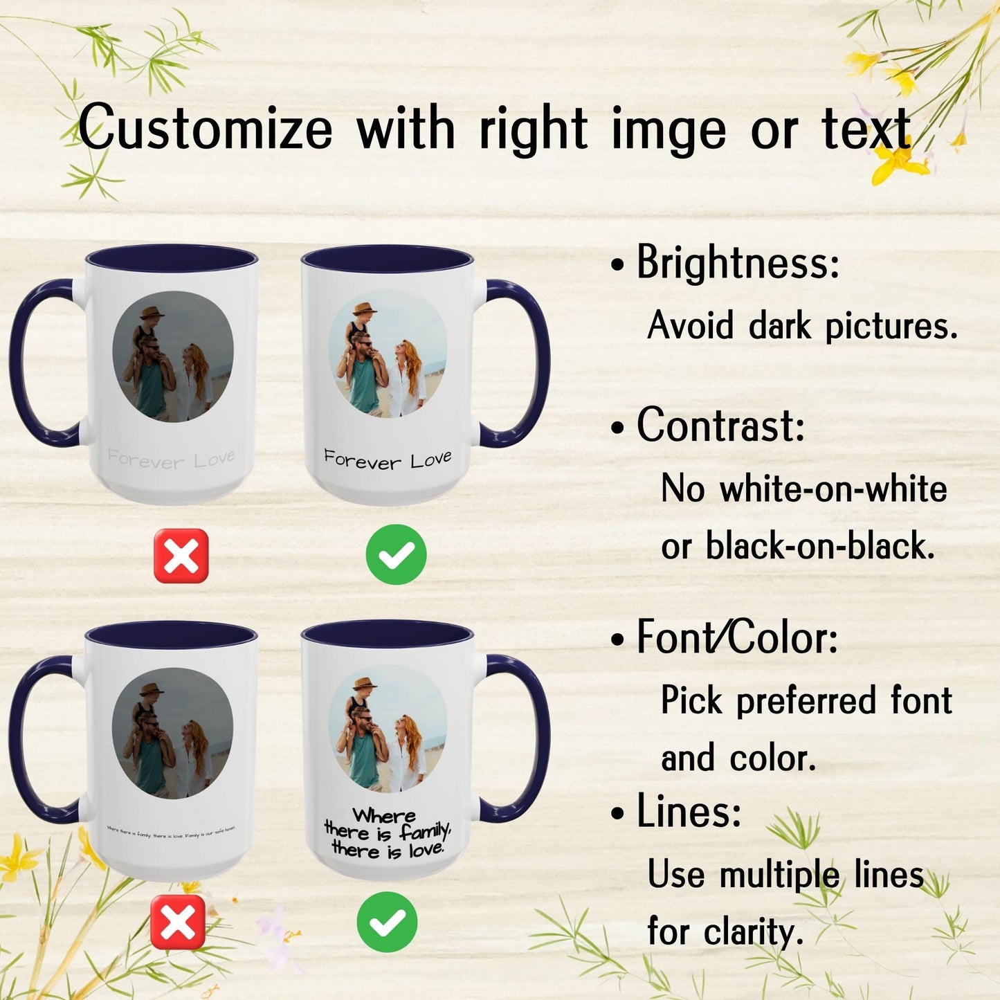 Custom Mug, 15oz White/Navy Circle Design Ceramic Coffee Mug, Personalized Gift with Photo, Text or Logo