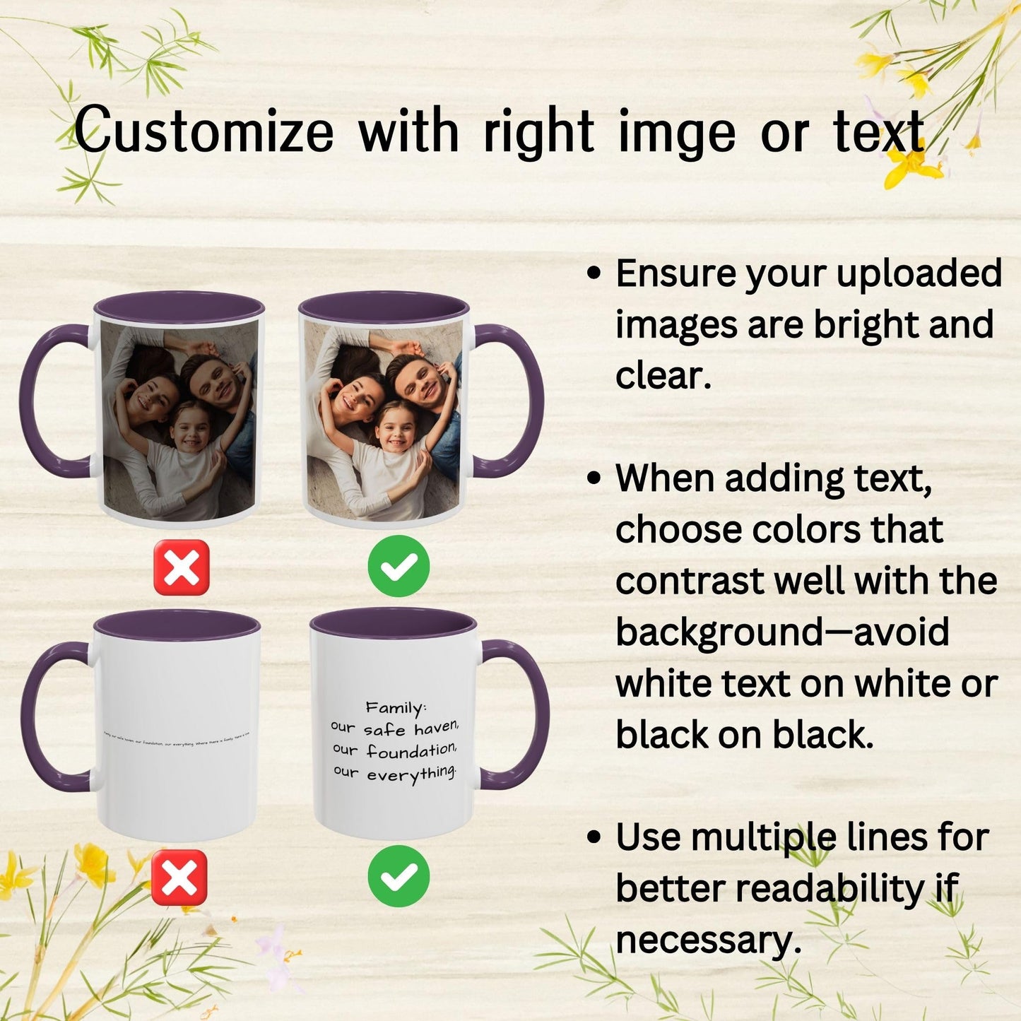 Custom Mug White/Purple 11oz, Personalized Gift with Photo, Text or Logo, Square Design