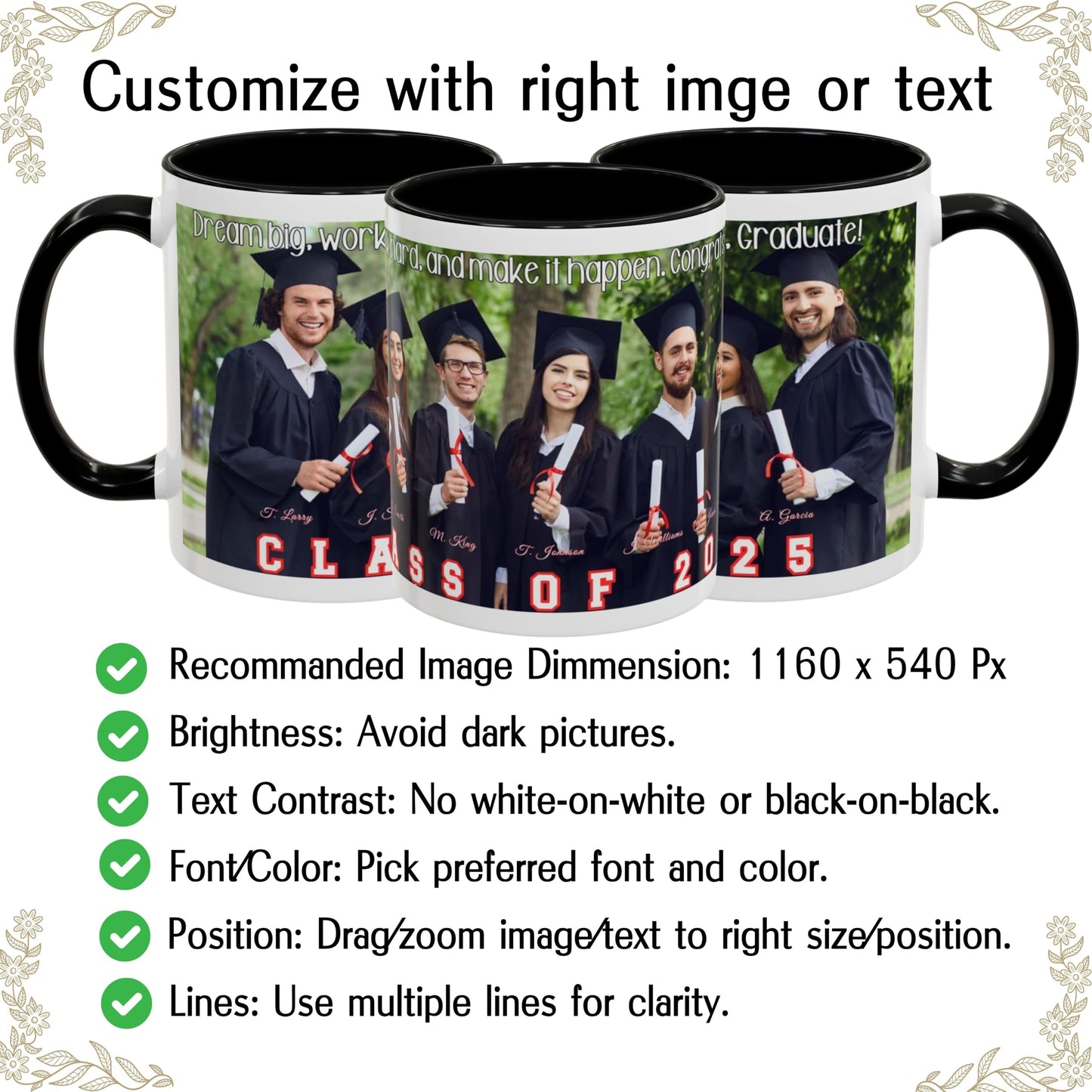 Custom Mug, 325ml White/Black Wrap Around Design Ceramic Coffee Mug, Personalized Gift with Photo, Text or Logo