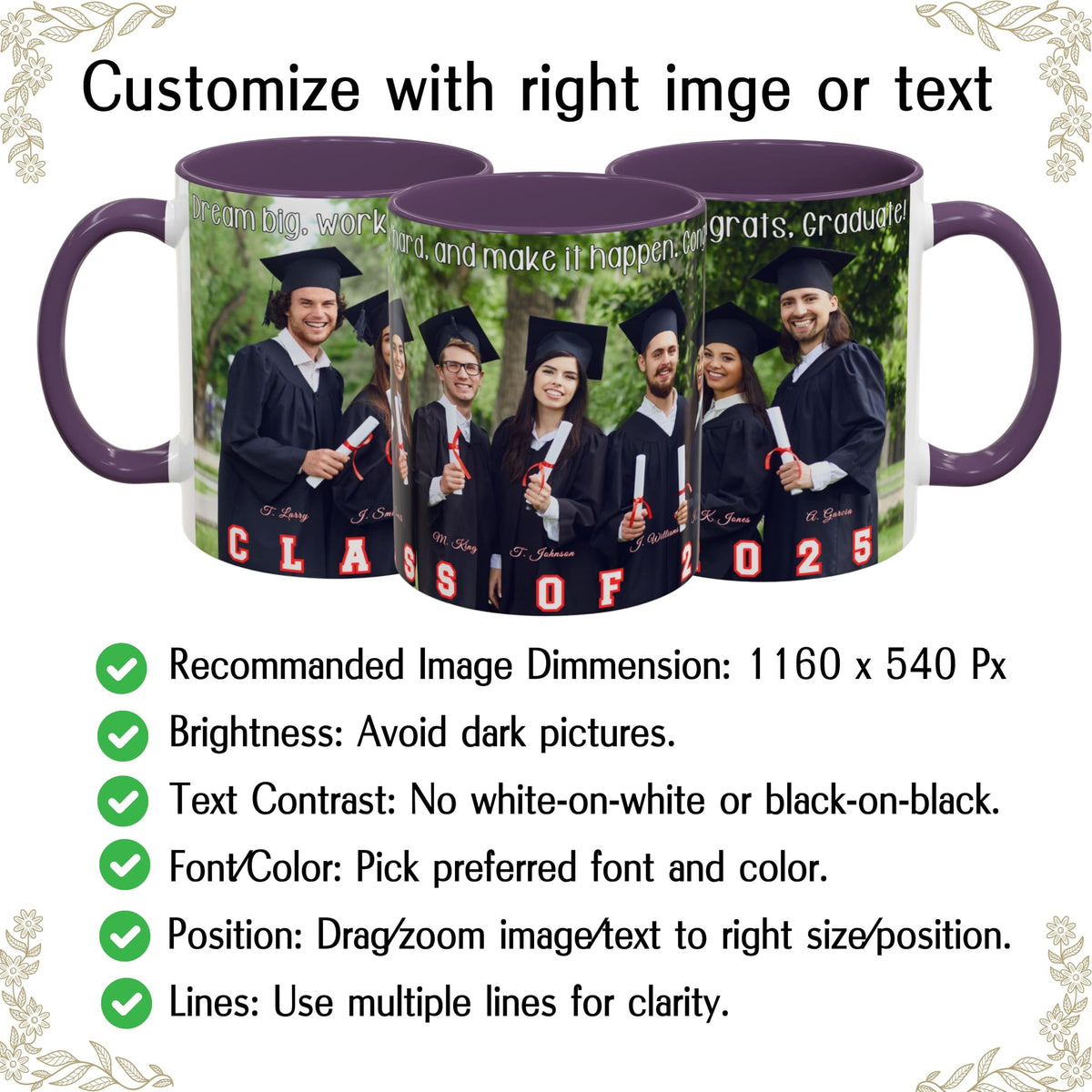 Custom Mug, 325ml White/Purple Wrap Around Design Ceramic Coffee Mug, Personalized Gift with Photo, Text or Logo