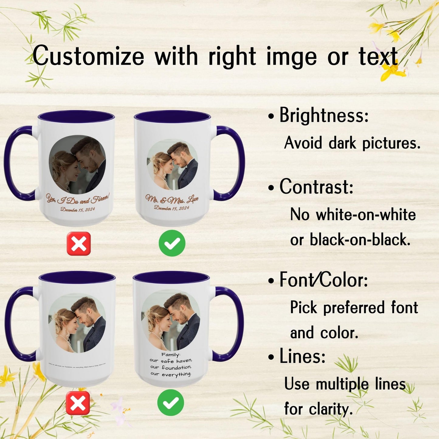 Mug personnalisé blanc/bleu 44 cl, cadeau personnalisé avec photo, texte ou logo, motif rond