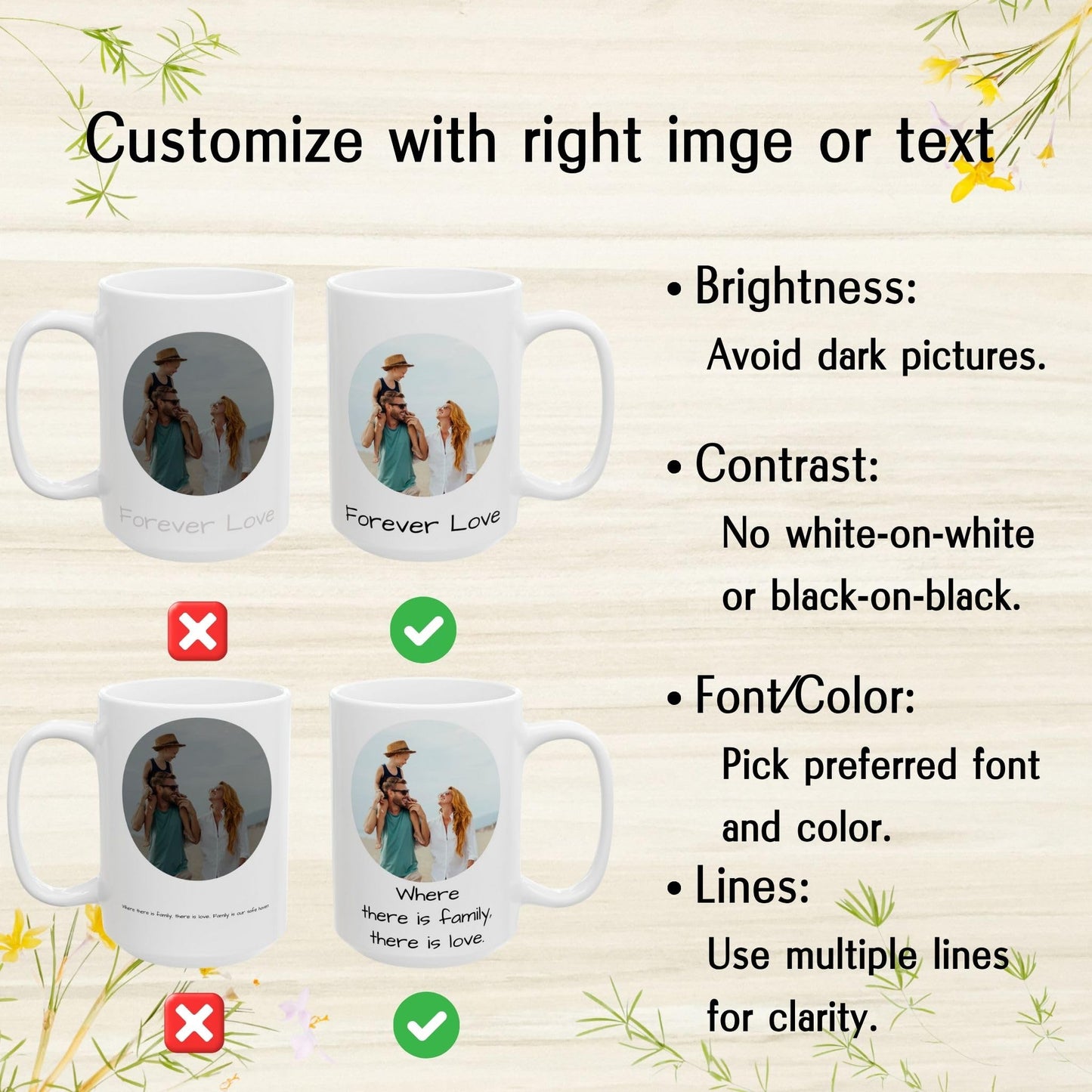 Custom Mug, 15oz All White Circle Design Ceramic Coffee Mug, Personalized Gift with Photo, Text or Logo