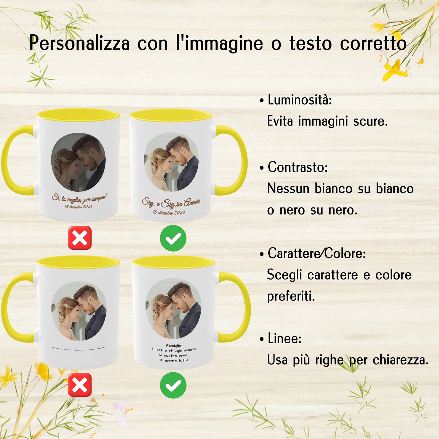 Mug personnalisé, 325 ml Blanc/jaune Design circulaire Tasse à café en céramique, Cadeau personnalisé avec photo, texte ou logo