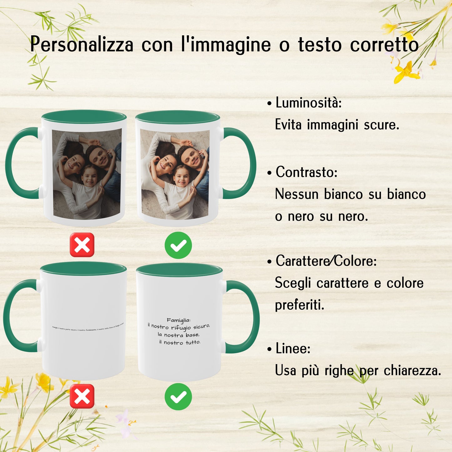 Tazza personalizzata, 325 ml Bianco/verde Design quadrato Tazza da caffè in ceramica, Regalo personalizzato con foto, testo o logo