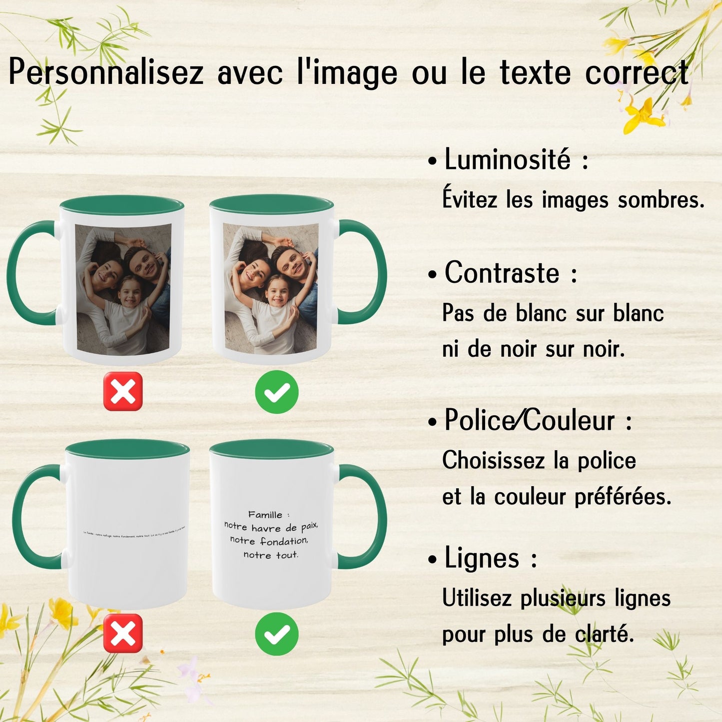 Personalisierte Tasse, 325ml Weiß/Grün Quadrat Design Keramik Kaffeetasse, Personalisiertes Geschenk mit Foto, Text oder Logo