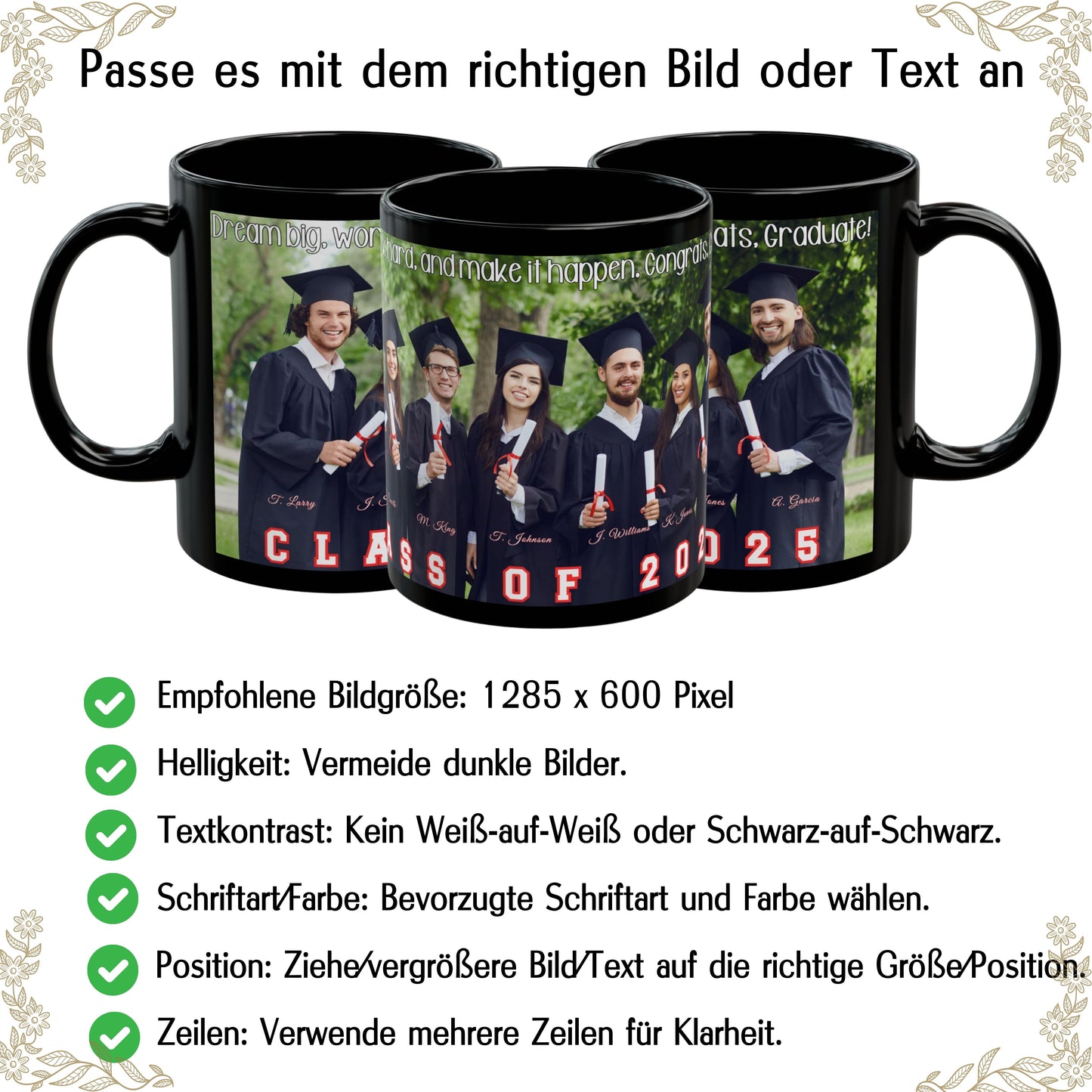 Custom Mug, 325ml All Black Wrap Around Design Ceramic Coffee Mug, Personalized Gift with Photo, Text or Logo