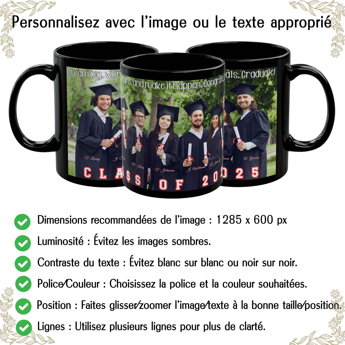 Custom Mug, 325ml All Black Wrap Around Design Ceramic Coffee Mug, Personalized Gift with Photo, Text or Logo