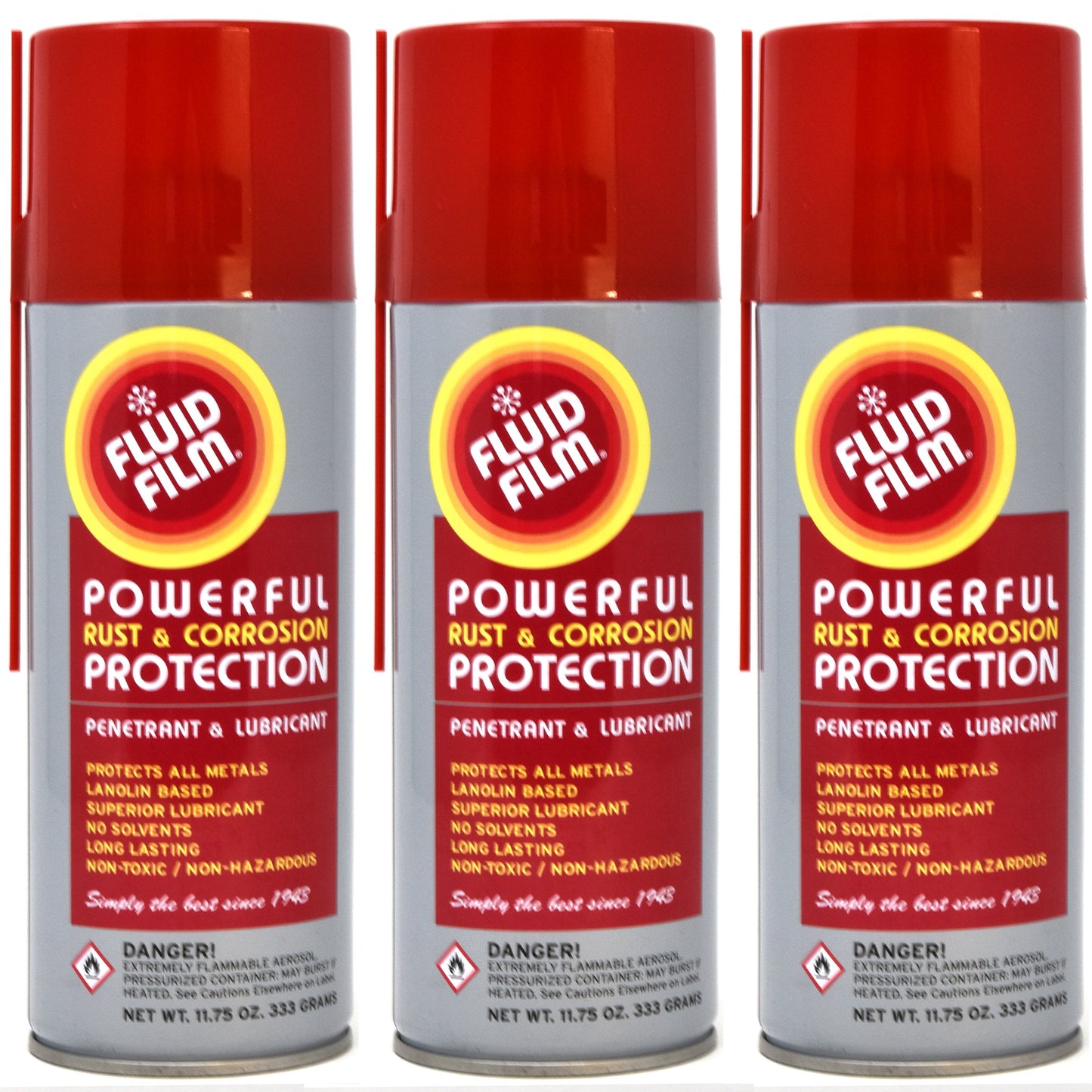 Fluid Film (3 Aerosol Cans) Rust & Corrosion Protection; Metal Surface Penetrant & Lubricant, Marine, Automotive, Industrial, Home, 11.75 Oz, FLUID FILM - AS11 - 3/PACK
