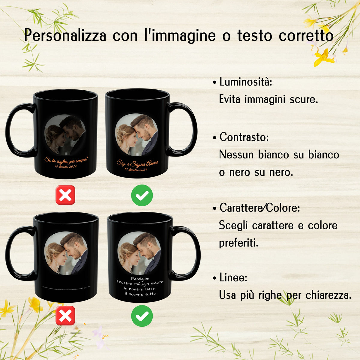 Tazza personalizzata, 325 ml Tutto nero Design circolare Tazza da caffè in ceramica, Regalo personalizzato con foto, testo o logo
