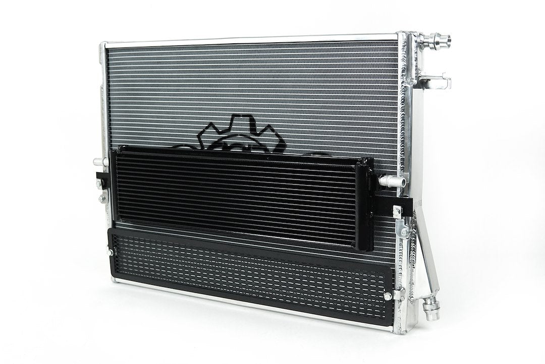 CSF 8183 Fluid Cooler; For Transmission Fluid; 30 Inch Length x 9 Inch Height x 4 Inch Depth; Dual Core; 15 Row Rear Core/ 12 Row Front Core; OEM Style Quick Connect Inlet; OEM Style Quick Connect Outlet; Drop-In Fitment
