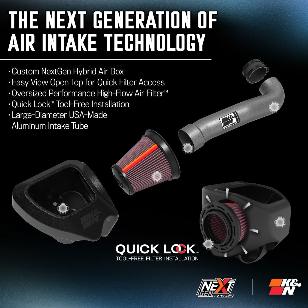 K&N 701566 K & N Filters 70-1566 - Cold Air Intake; NextGen; Silver Aluminum Tube; Red Filter; With Heat Shield