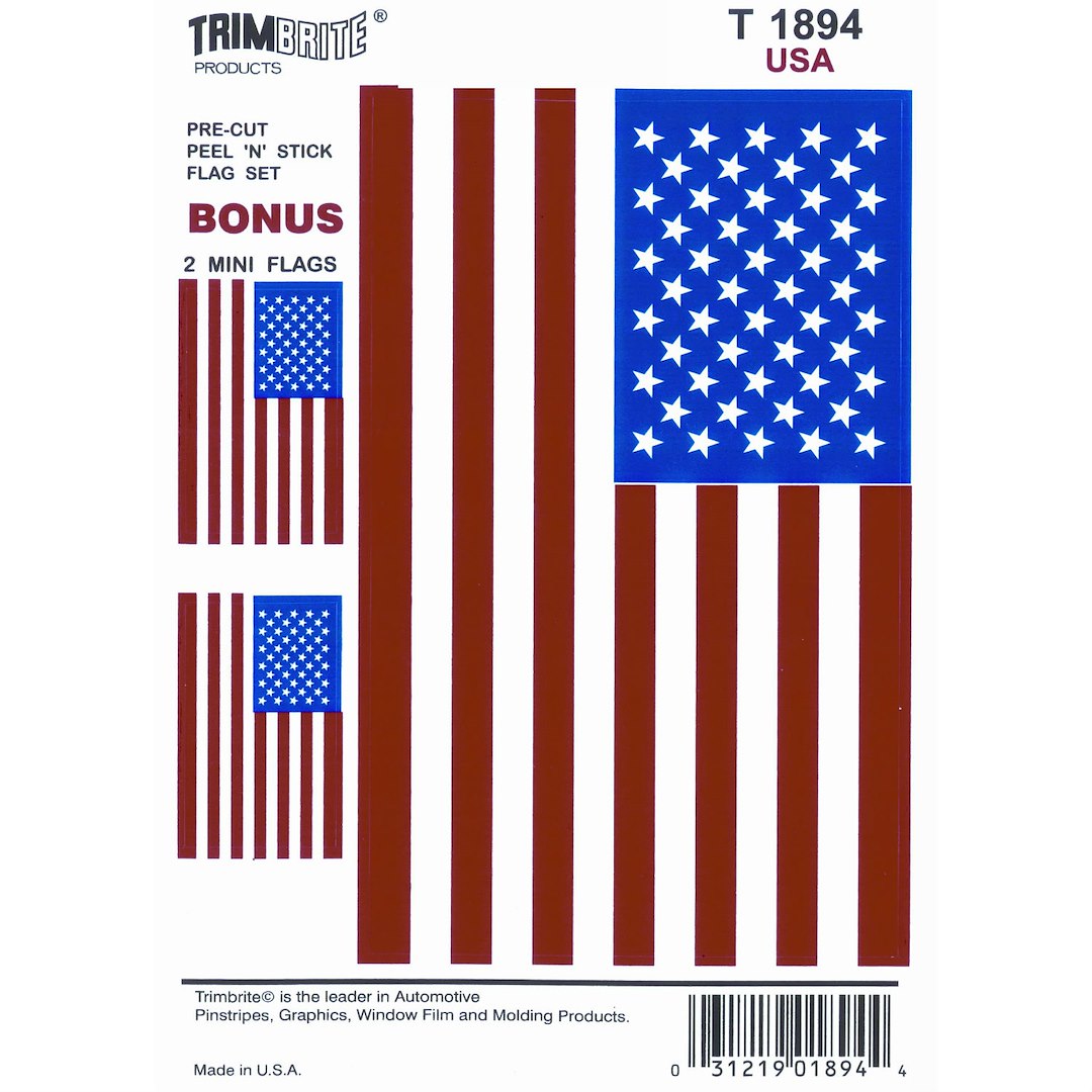 T1894 Trimbrite - Decal; American Flag; Red White Blue; Vinyl; 3 1/2 Inch x 5 1/4 Inch