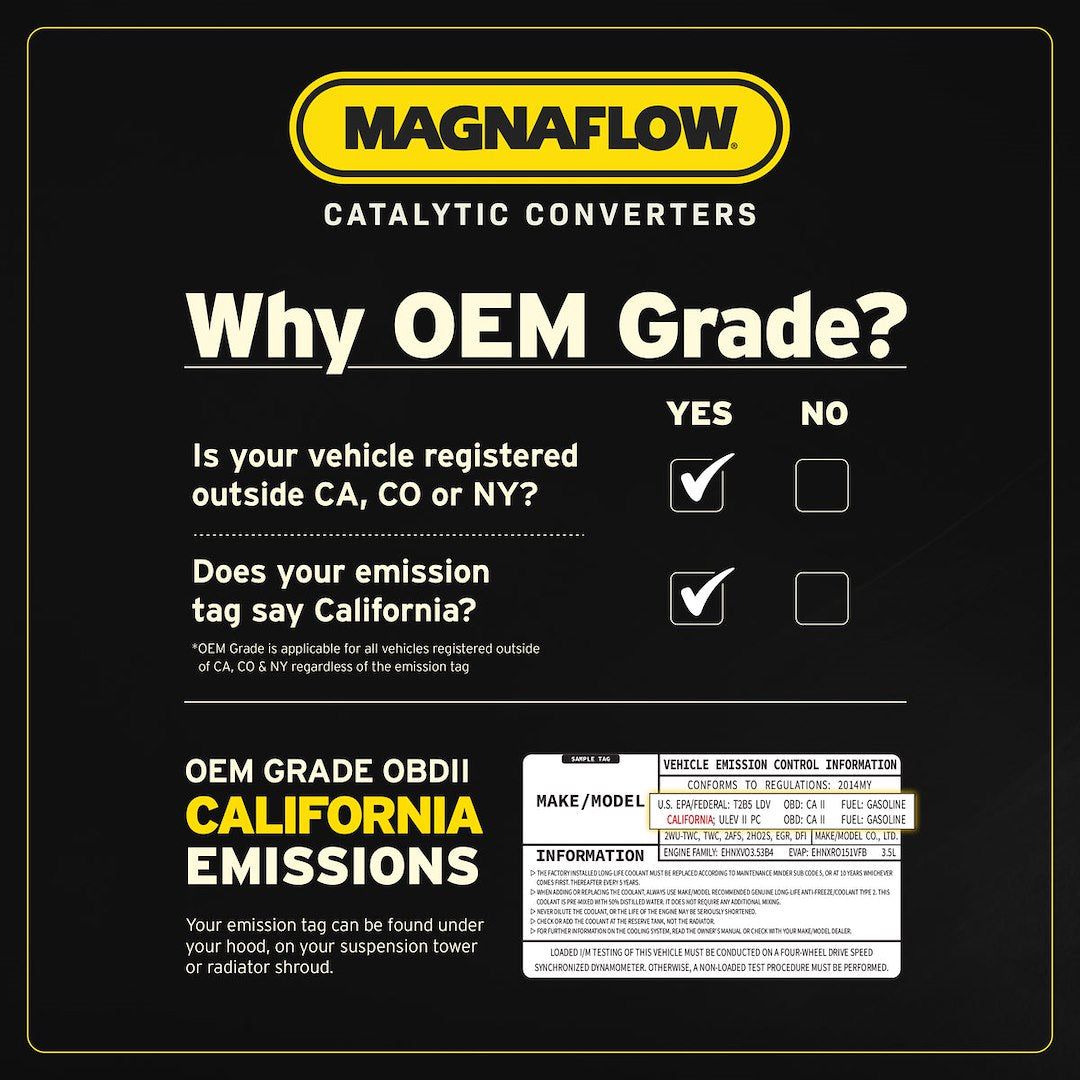 MagnaFlow Exhaust Products 21112 Magnaflow 48 State Converter 21-112 - Catalytic Converter; OEM Grade; Stainless Steel Case; Single Clamp-On Inlet; Single Bolt-On Outlet; 14 Inch Overall Length; With Bolt/ Ring Gasket/ Donut Gasket