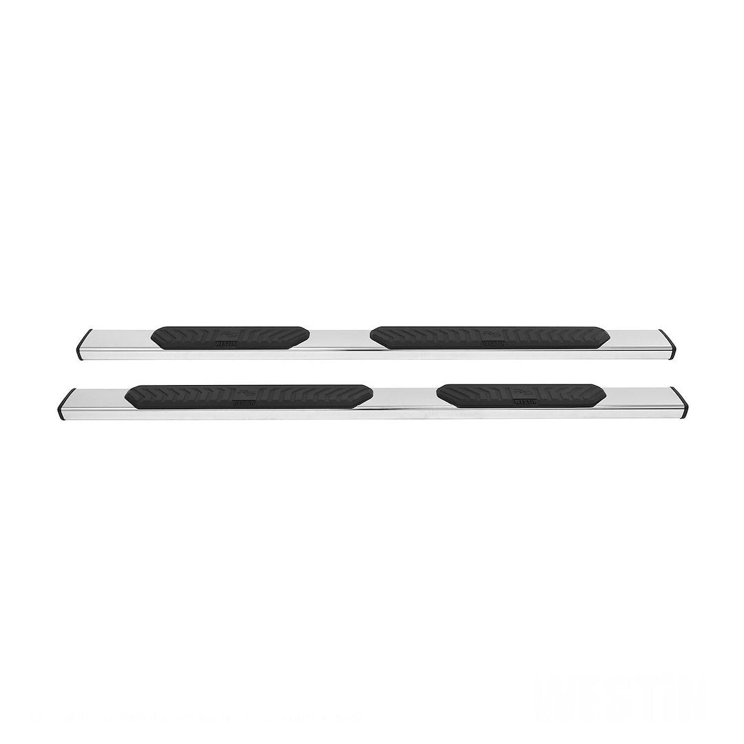 Westin 2851040 Automotive 28-51040 - Nerf Bar; R5 Series; With Step Pads; 5 Inch Oval Straight; Polished; Stainless Steel; With Black End Caps; Rocker Panel Mount; With 2-1/2 Inch To 3 Inch Drop (Depending On The Applications)