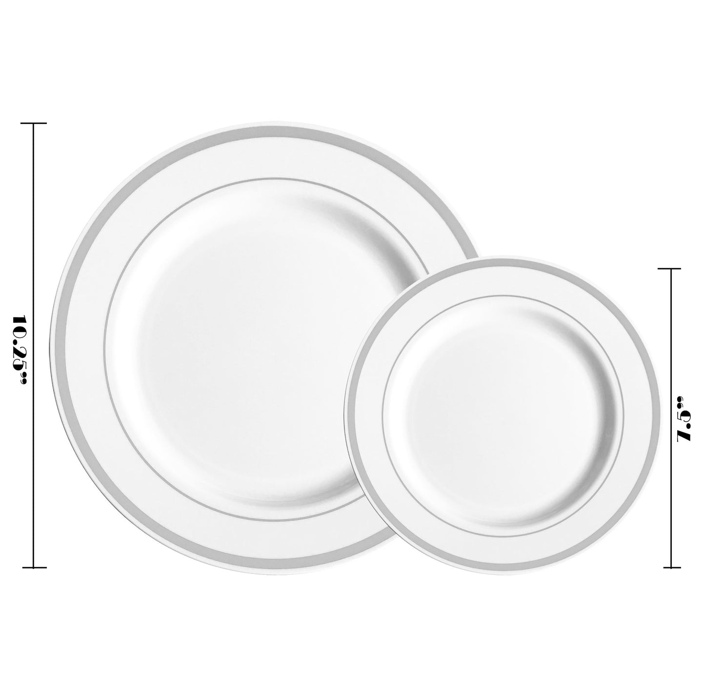 JL Prime 50 Piece Silver Plastic Plates for 25 Guests, Heavy Duty Reusable Disposable Plastic Plates with Silver Rim for Party and Wedding with 25 Dinner Plates and 25 Salad Plates