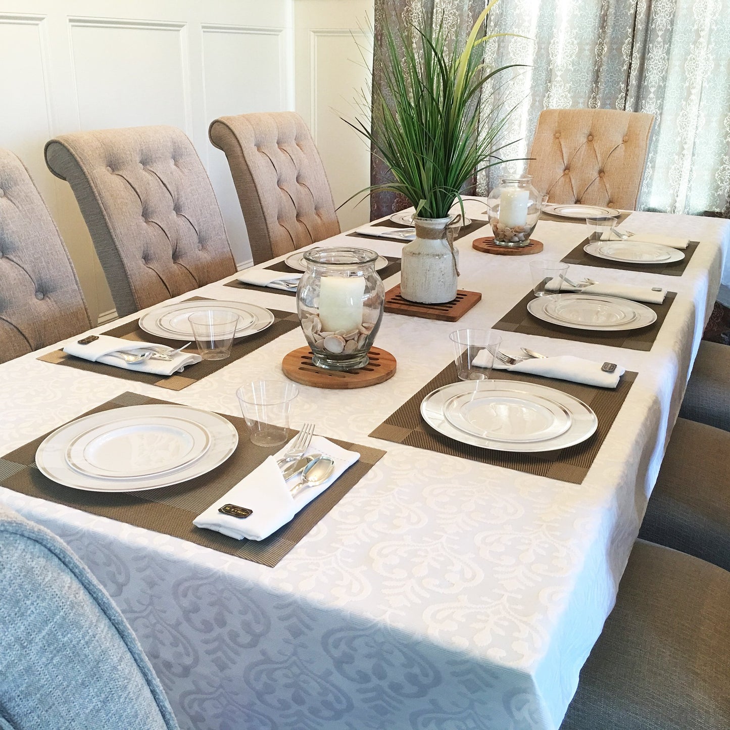 JL Prime 50 Piece Silver Plastic Plates for 25 Guests, Heavy Duty Reusable Disposable Plastic Plates with Silver Rim for Party and Wedding with 25 Dinner Plates and 25 Salad Plates