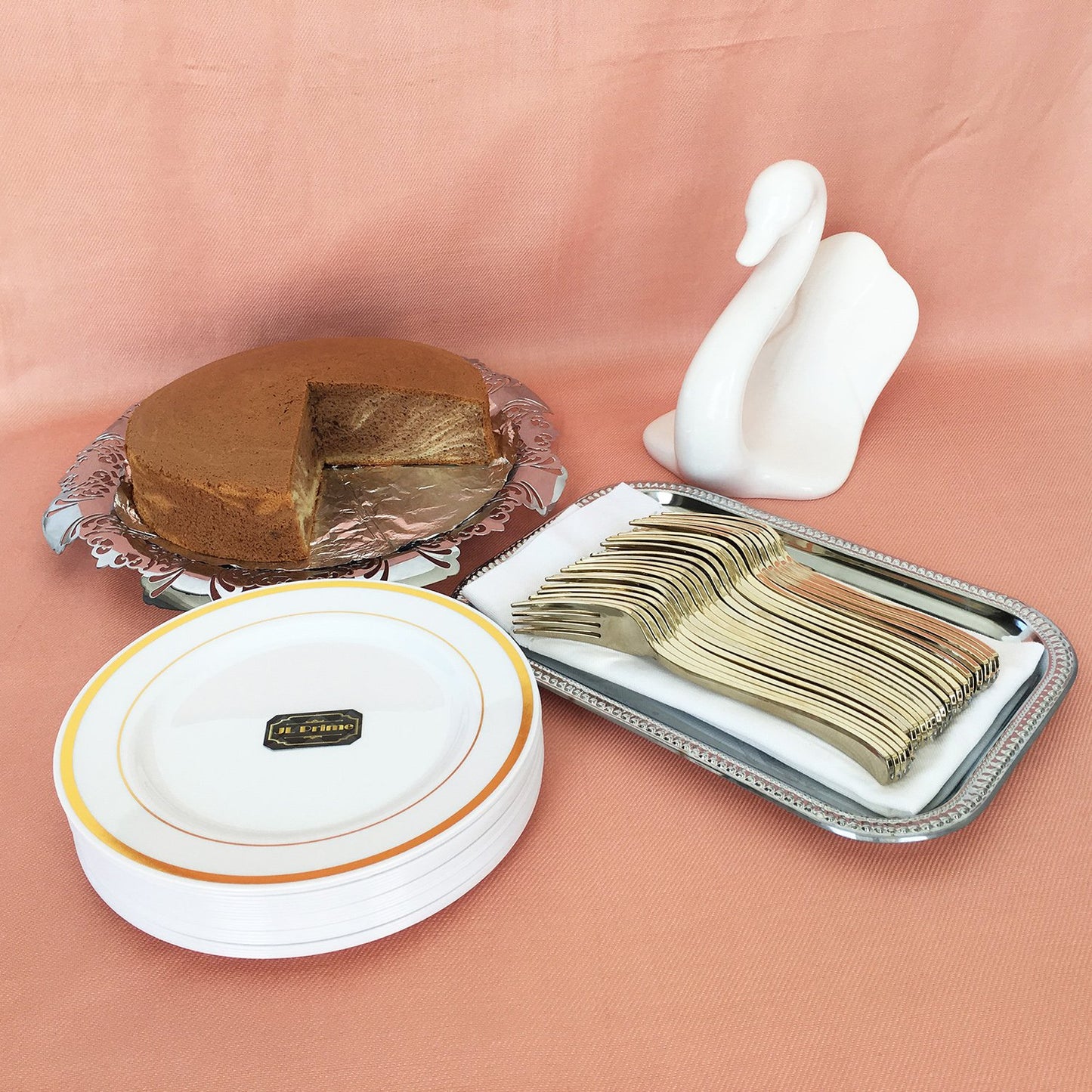 JL Prime 100 Piece Gold Plastic Forks Bulk Set, Gold Plastic Cutlery Set, Heavy Duty Utensils for Party & Wedding, Disposable Silver Flatware, Silver Plastic Forks 100 Pack