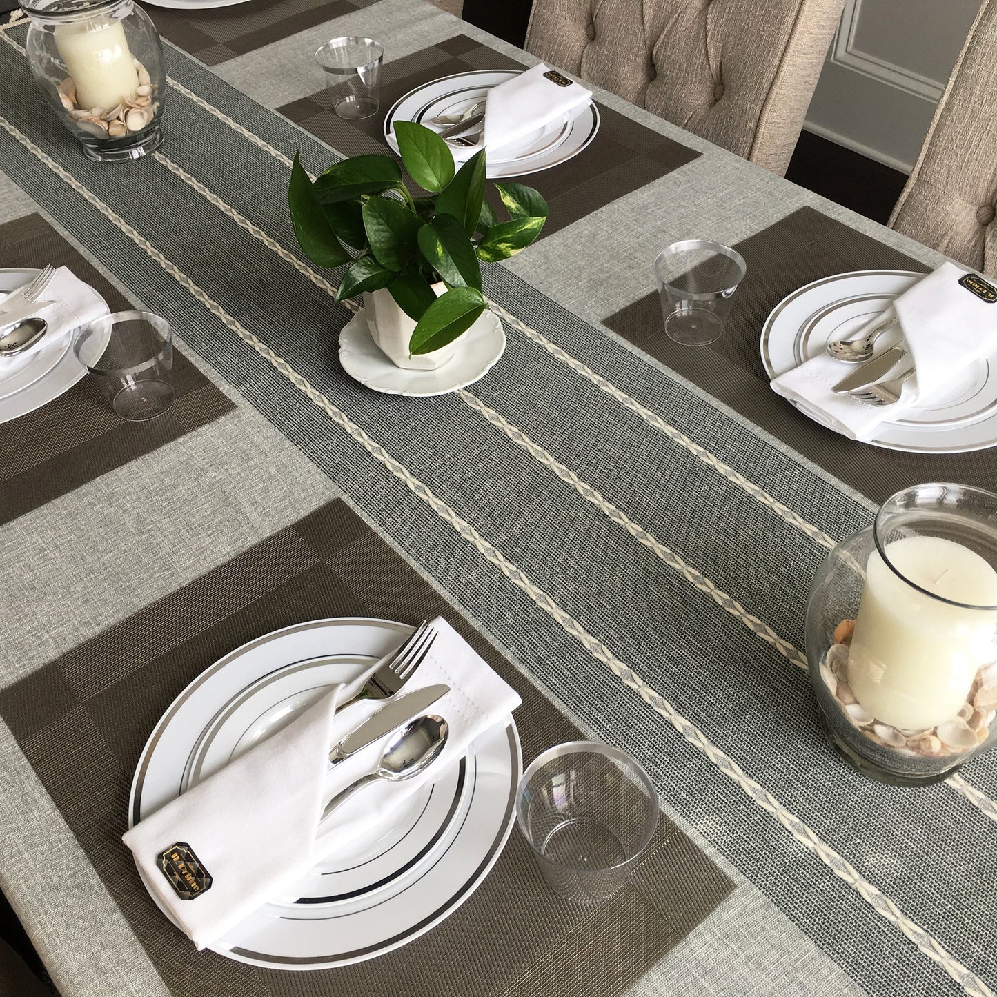 JL Prime 50 Piece Silver Plastic Plates for 25 Guests, Heavy Duty Reusable Disposable Plastic Plates with Silver Rim for Party and Wedding with 25 Dinner Plates and 25 Salad Plates