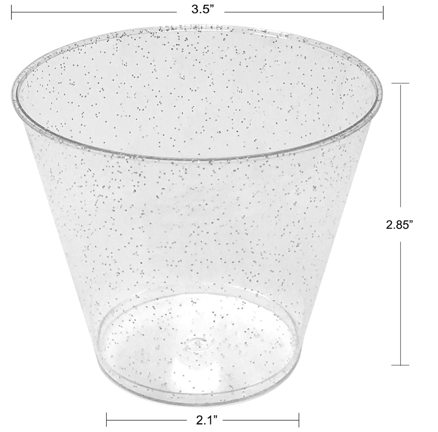JL Prime 100 Silver Glitter Plastic Cups, 9 Oz Heavy Duty Reusable Disposable Silver Glitter Clear Plastic Cups, Old Fashioned Tumblers, Hard Plastic Drinking Cups for Party and Wedding