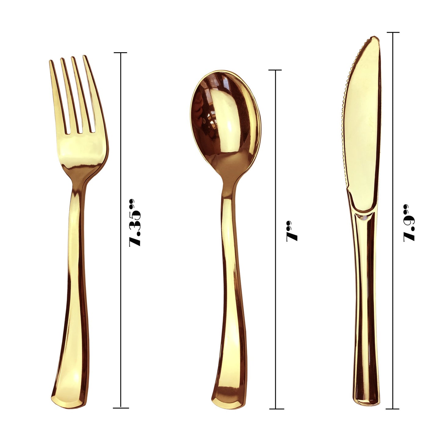 JL Prime 75 Gold Plastic Silverware Set, Gold Plastic Cutlery Set, Heavy Duty Utensils for Party & Wedding, Disposable Gold Flatware, 25 Plastic Forks, 25 Plastic Spoons, 25 Plastic Knives