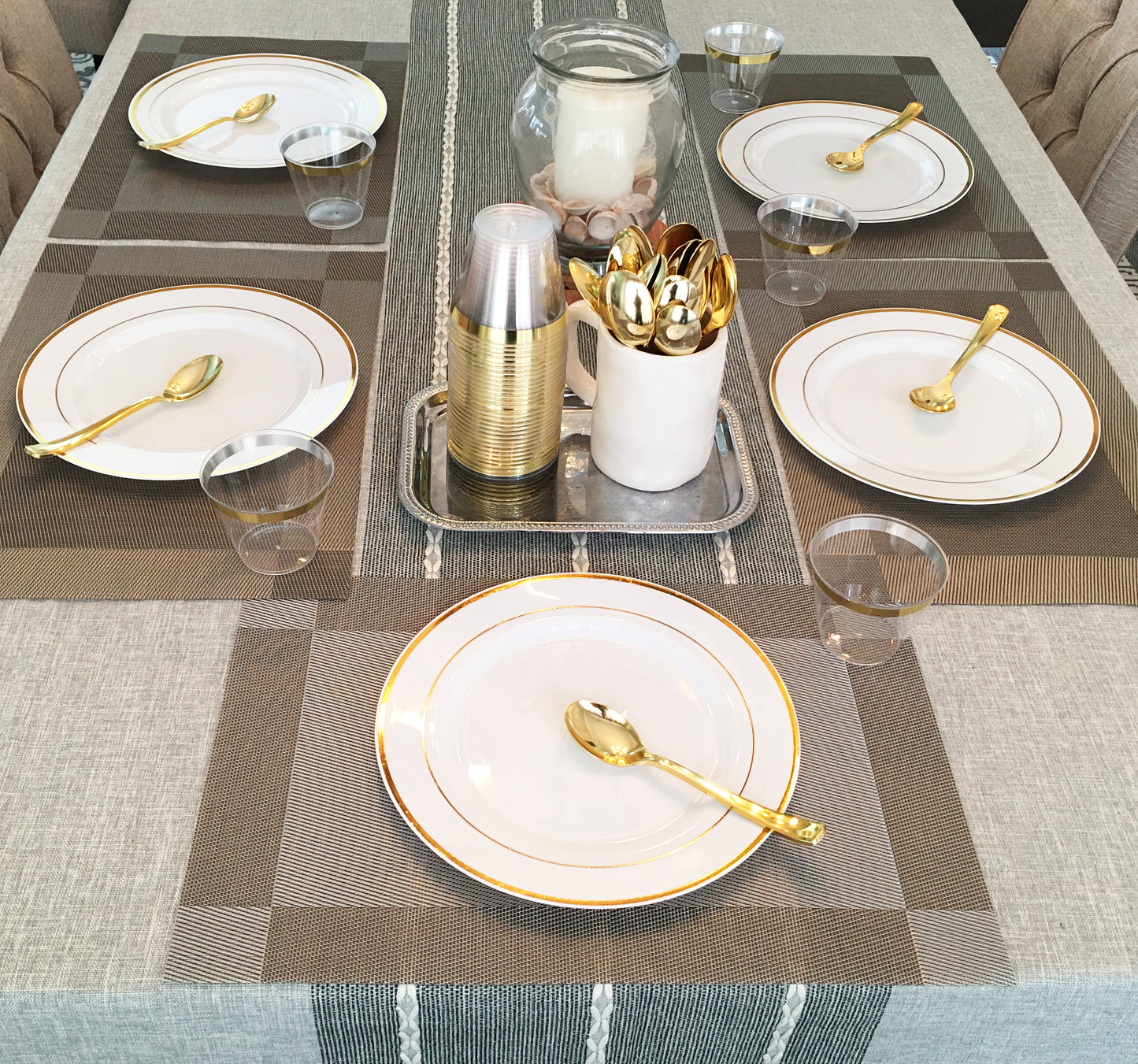 JL Prime 50 Piece Gold Plastic Spoons Bulk Set, Gold Plastic Cutlery Set, Heavy Duty Utensils for Party & Wedding, Disposable Gold Flatware, Gold Plastic Spoons 50 Pack