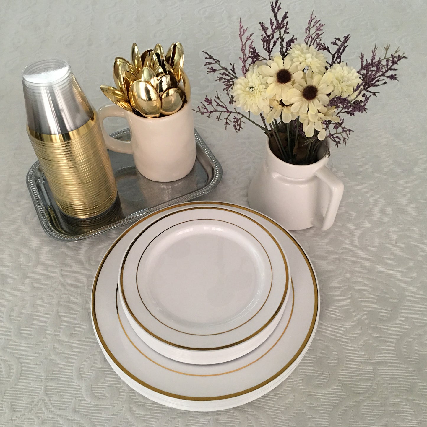 JL Prime 50 Piece Gold Plastic Spoons Bulk Set, Gold Plastic Cutlery Set, Heavy Duty Utensils for Party & Wedding, Disposable Gold Flatware, Gold Plastic Spoons 50 Pack