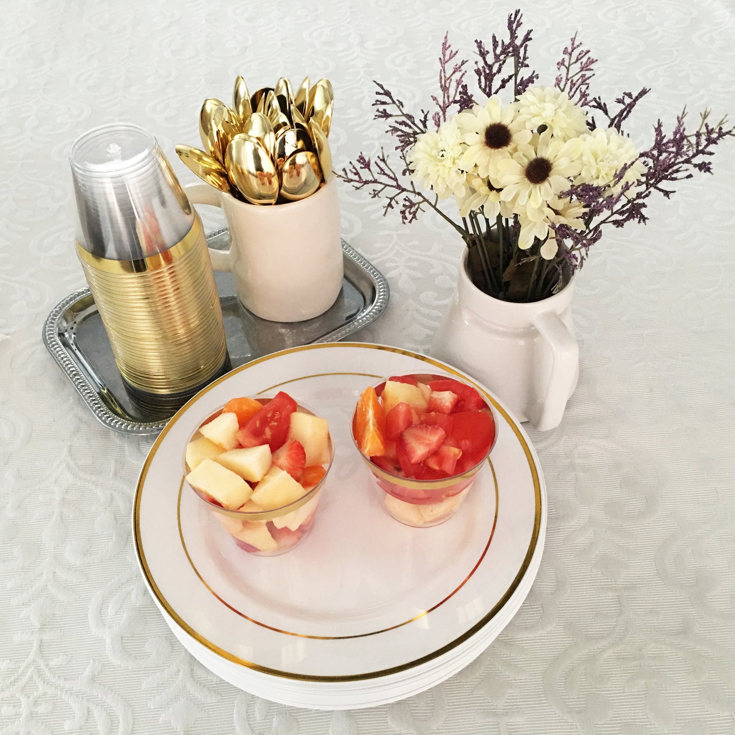 JL Prime 50 Piece Gold Plastic Spoons Bulk Set, Gold Plastic Cutlery Set, Heavy Duty Utensils for Party & Wedding, Disposable Gold Flatware, Gold Plastic Spoons 50 Pack