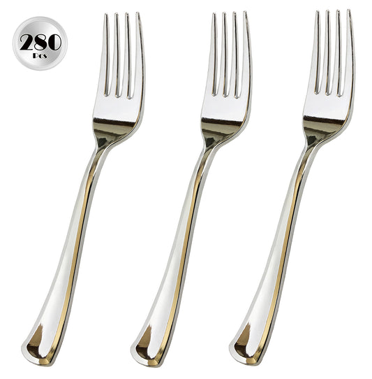 JL Prime 280 Piece Silver Plastic Forks Bulk Set, Silver Plastic Cutlery Set, Heavy Duty Utensils for Party & Wedding, Disposable Silver Flatware, Silver Plastic Forks 280 Pack