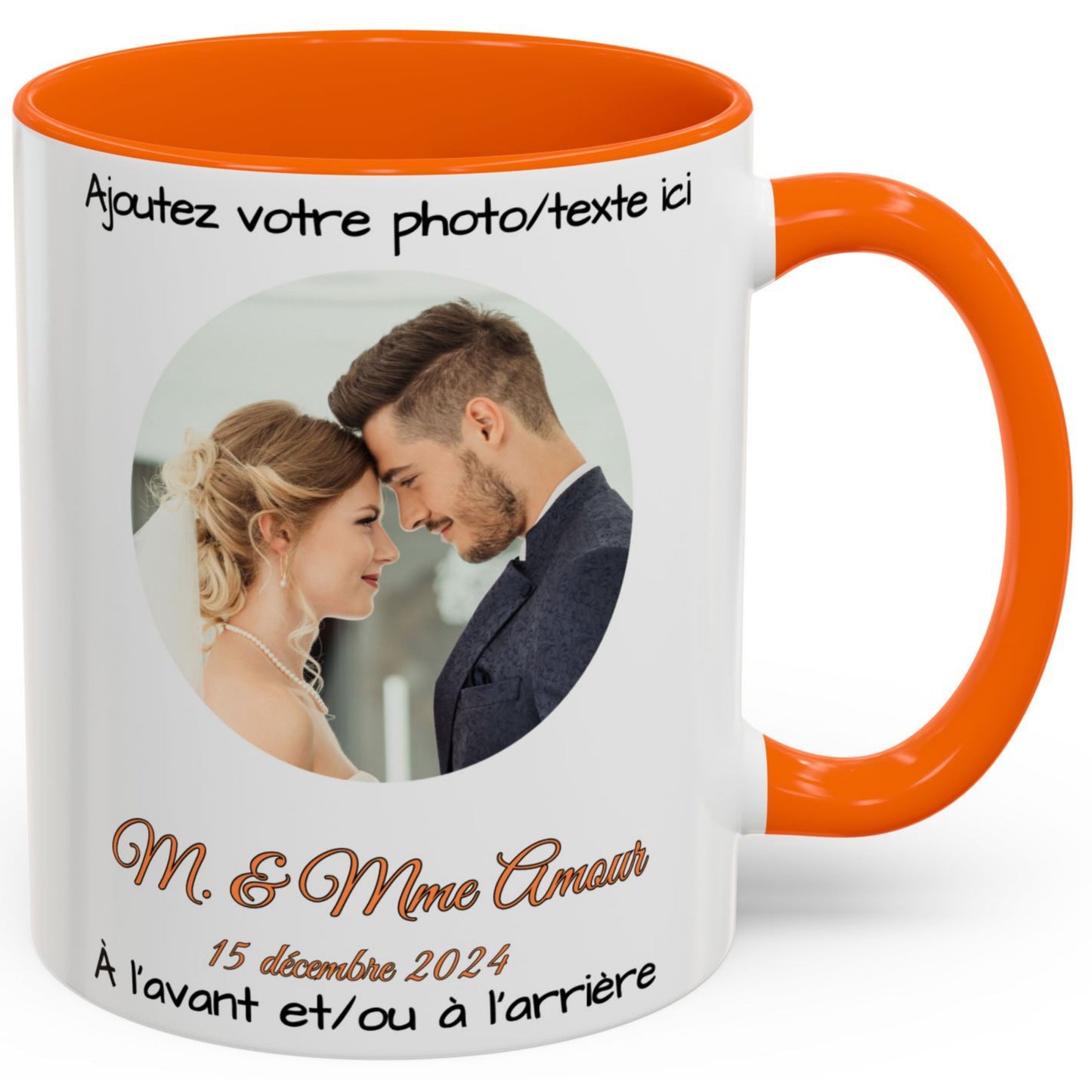Mug personnalisé, Tasse à café en céramique 325ml blanche/orange motif cercle, Cadeau personnalisé avec photo, texte ou logo
