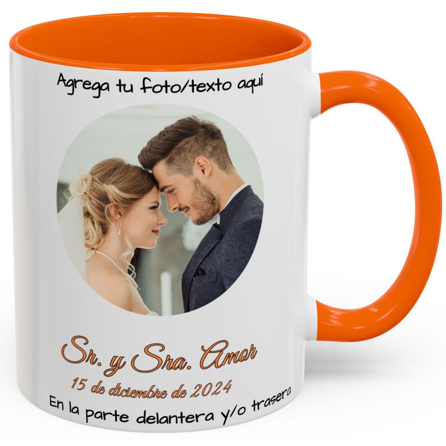 Custom Mug, 11oz White/Orange Circle Design Ceramic Coffee Mug, Personalized Gift with Photo, Text or Logo